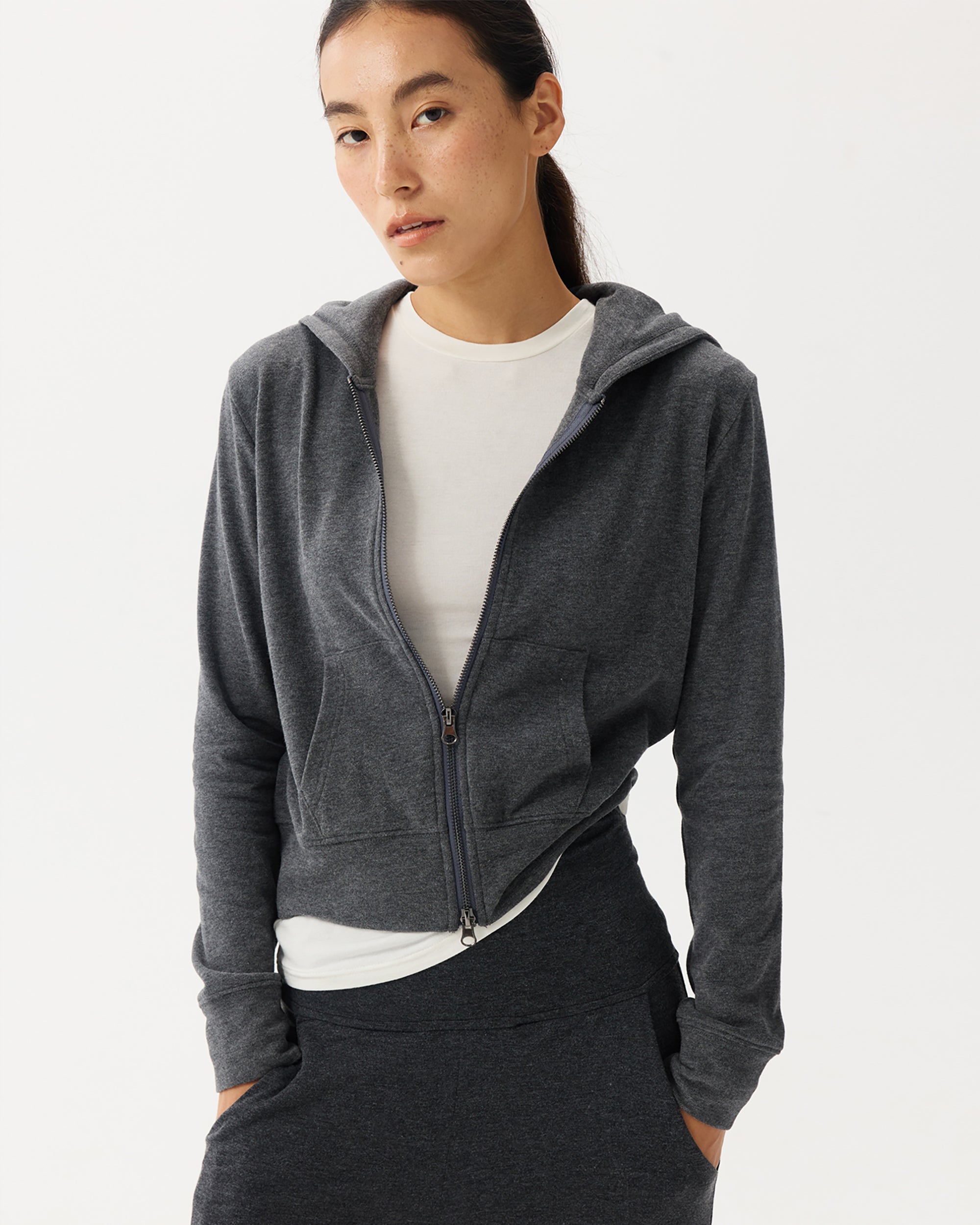 PCLA Essential Soft Touch Cropped Zip-Up Hoodie