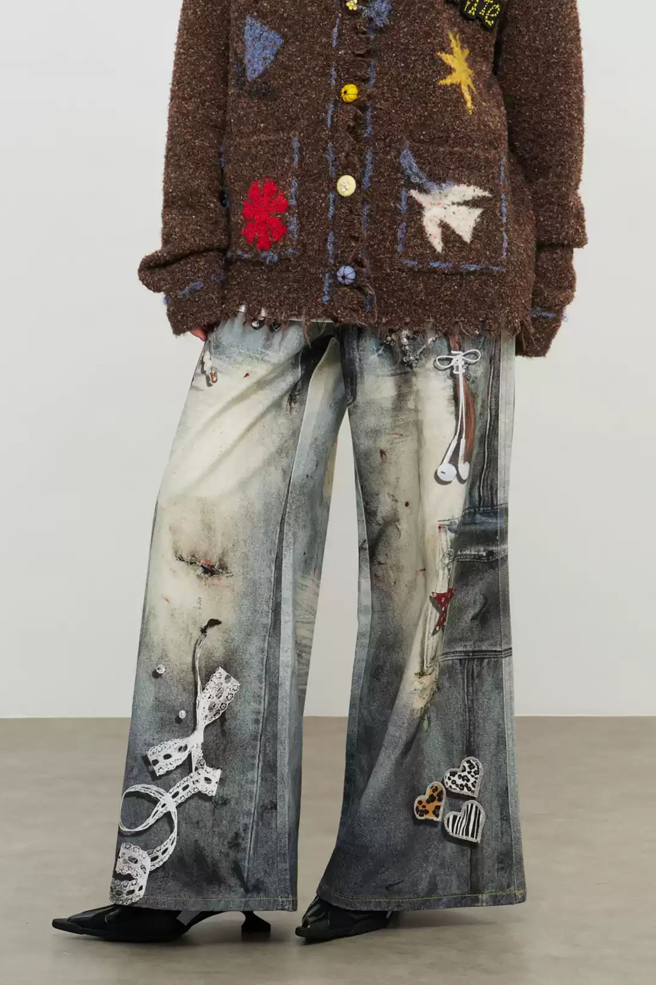 SOFITTE Leopard Waistband Trompe-L’Oeil Oversized Jeans