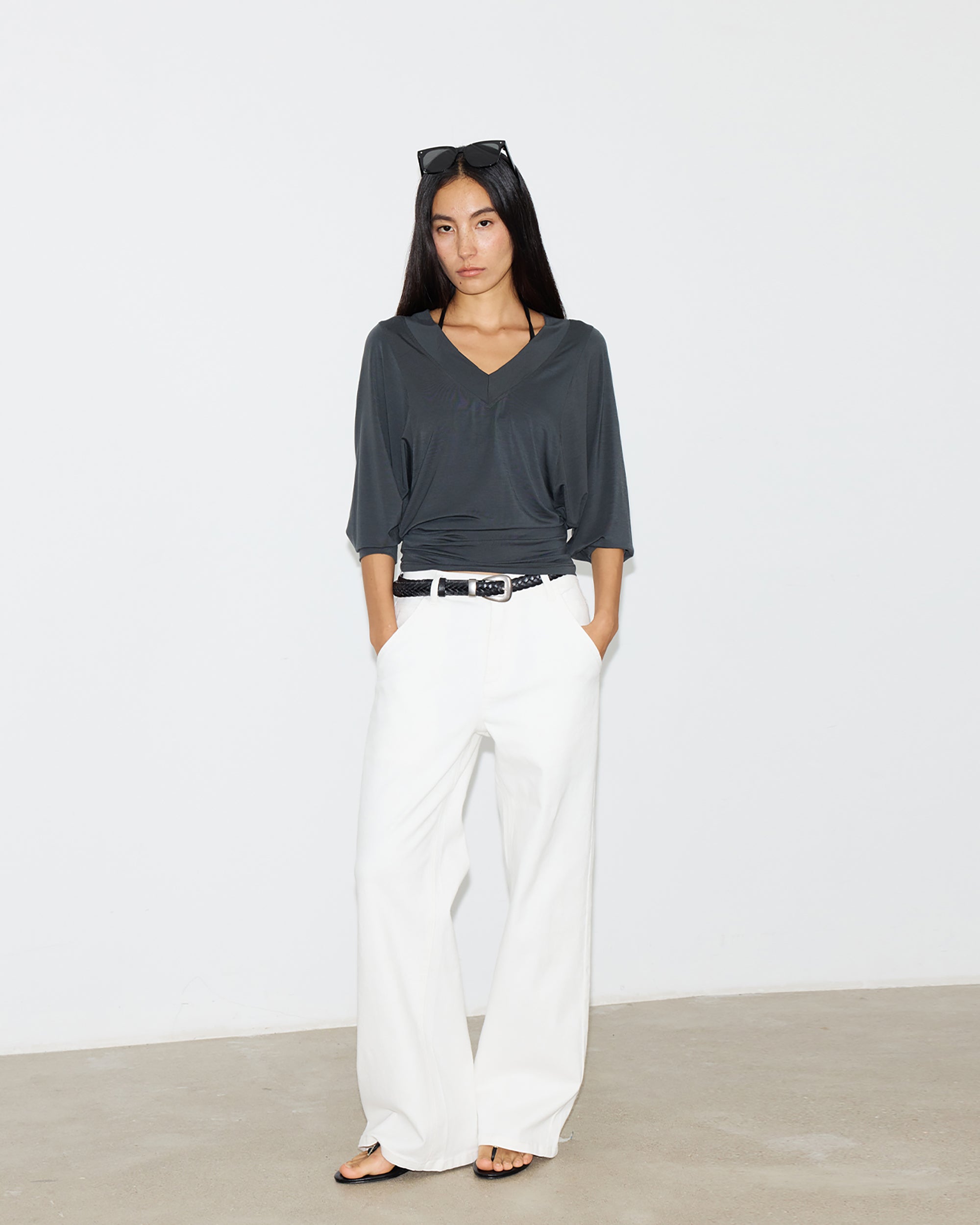 PCLA Draped Batwing Sleeve V-Neck Tee