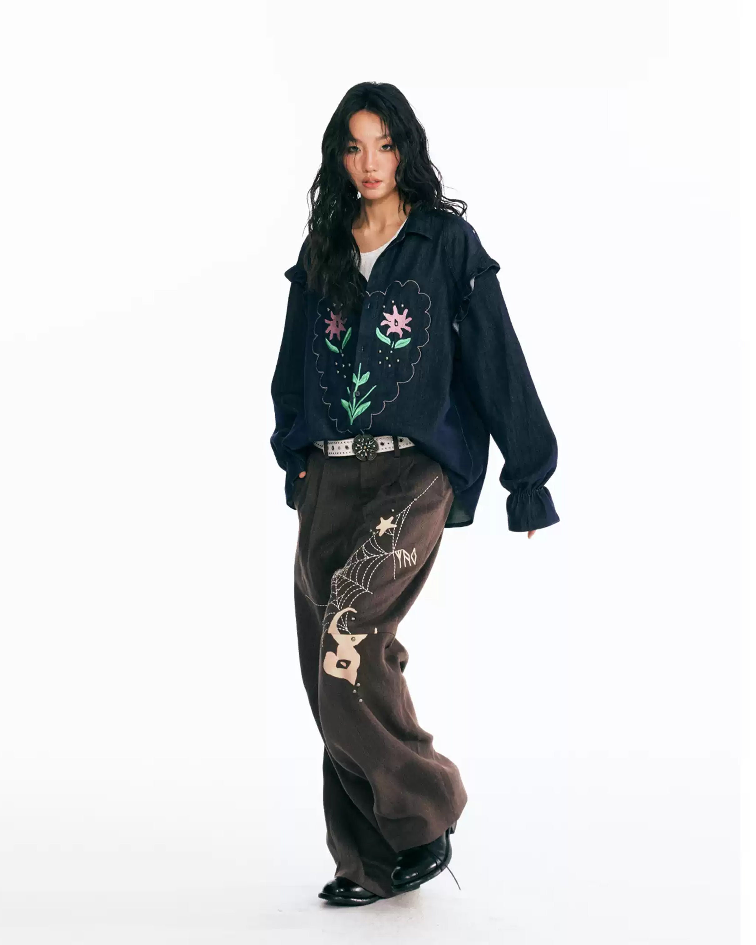 1997 POSTOFFICE Floral Patch Puff-Sleeve Denim Jacket