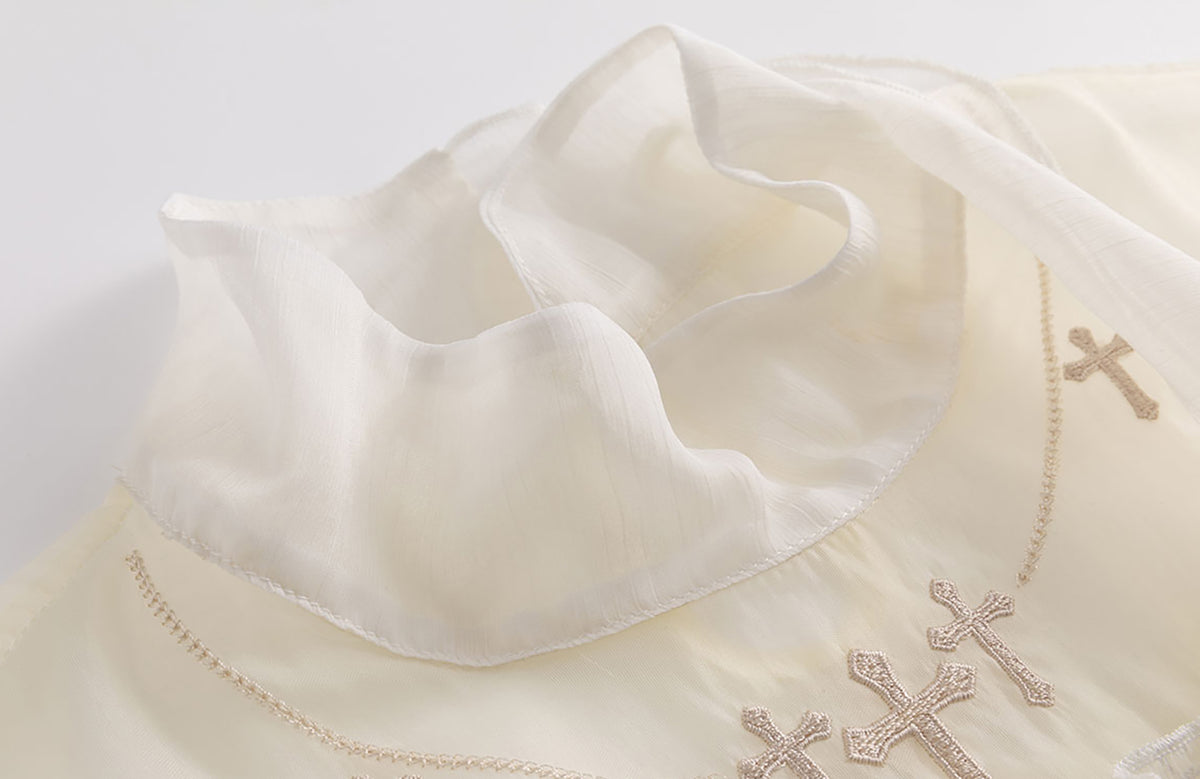 CESTNOUS Lace-Armored Cross Embroidered Layered Mesh Slip Dress