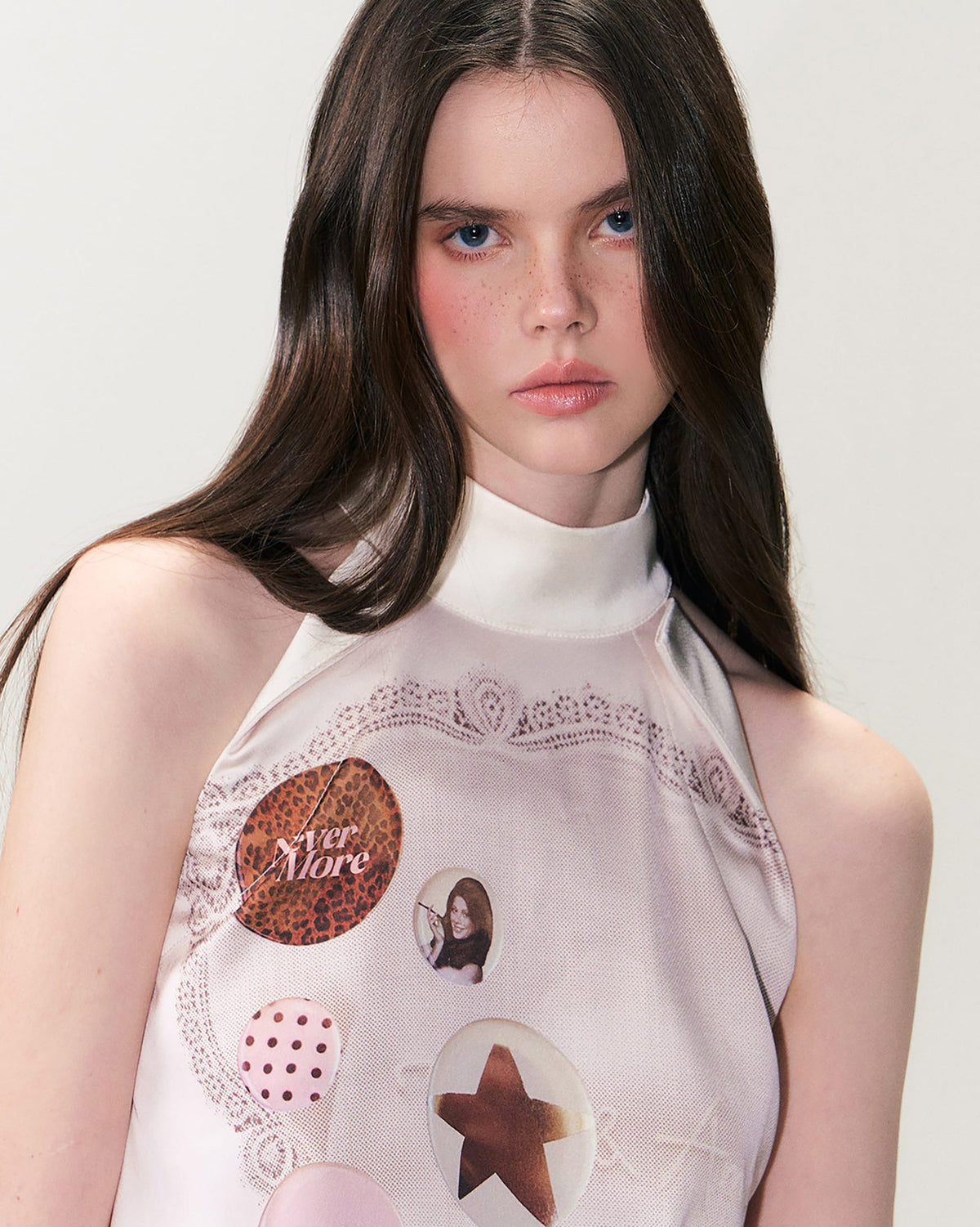 THE NEVERMORE Asym Hem Flip-Collar Graphics Sleeveless Top