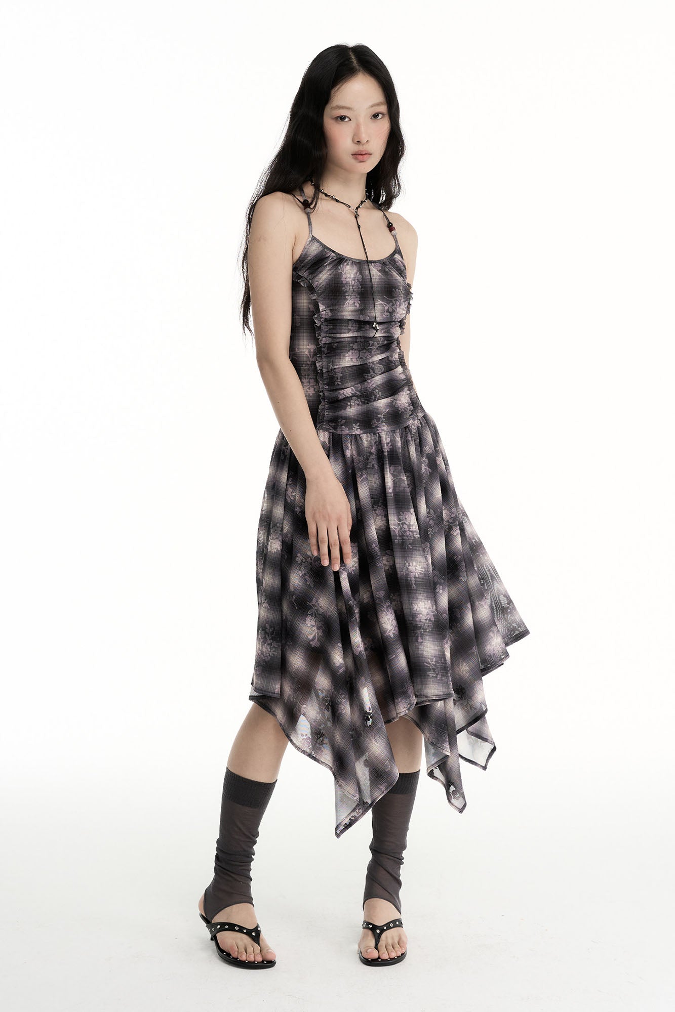 CONFUN Asymmetrical Plaid Midi Dress