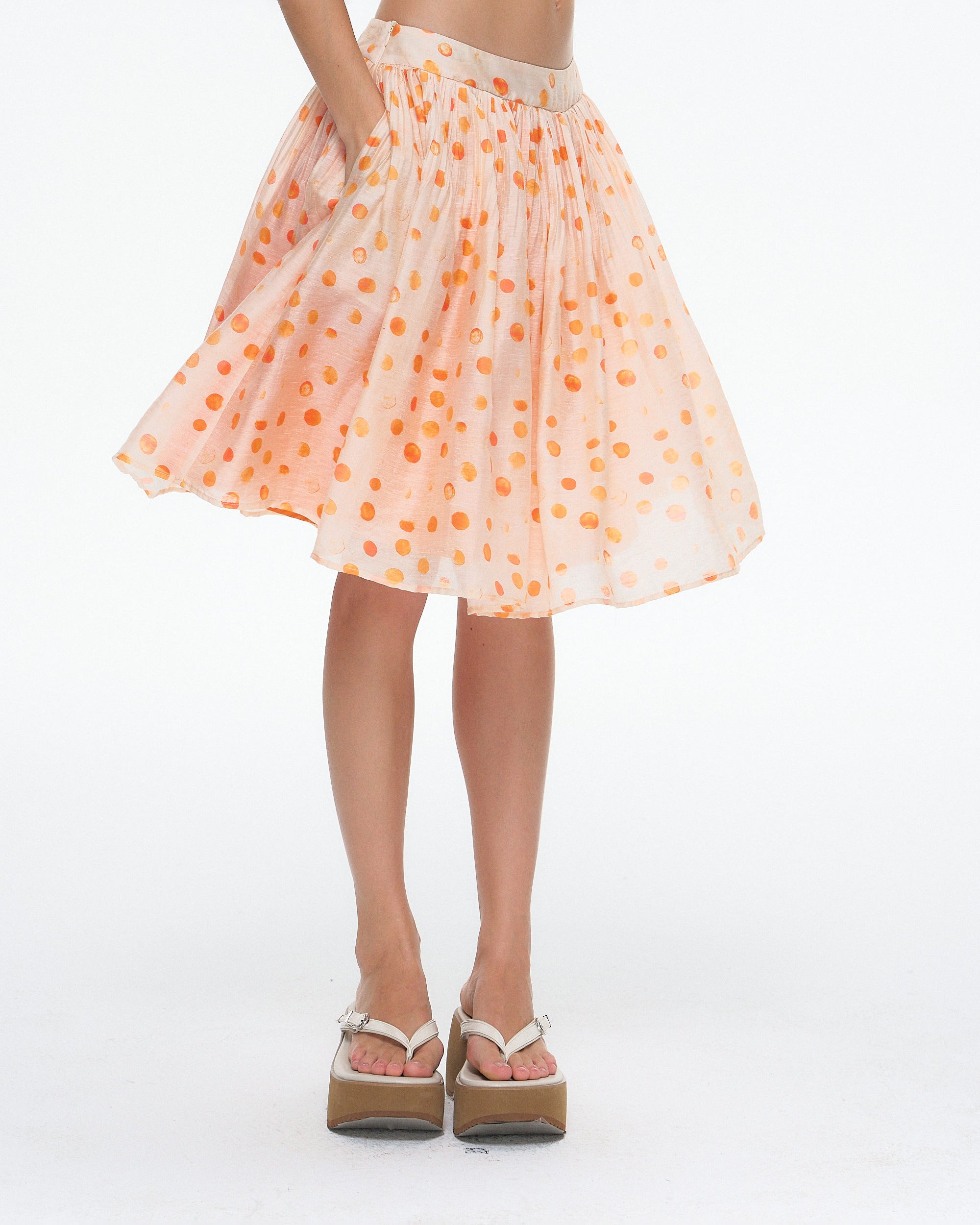 10AMSOTIIIIIIRED Polka Dot Linen Puff Midi Skirt