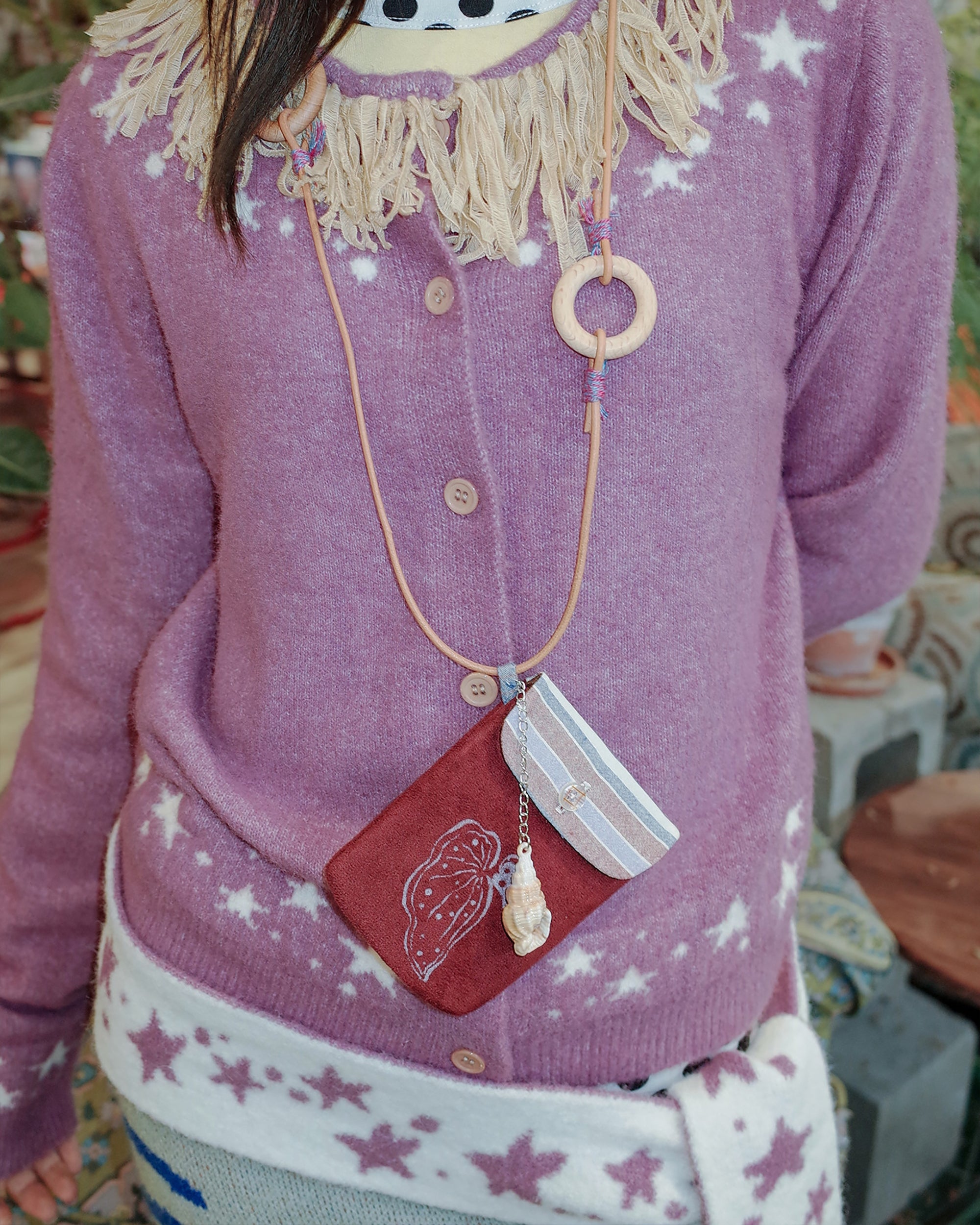 UNSOCIAL NIGHT Begonia Graphic Faux Suede Hanging Bag