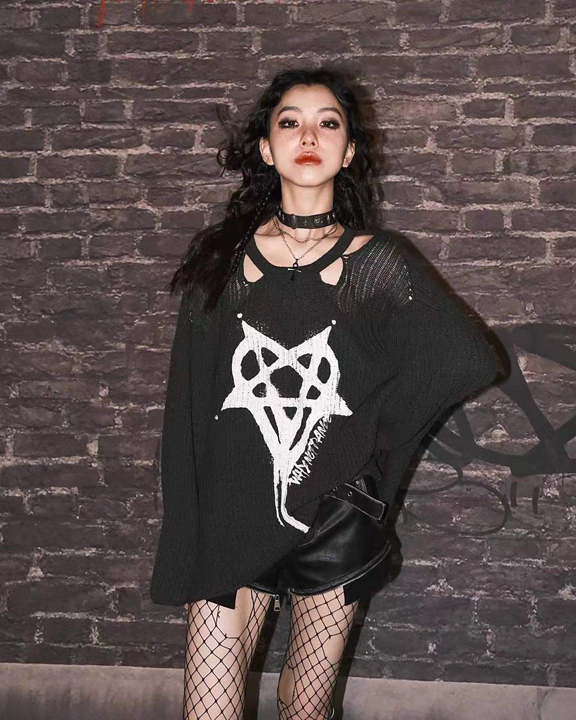 WHYNOTDANCE Distressed Cut-Out Knitted Sweater