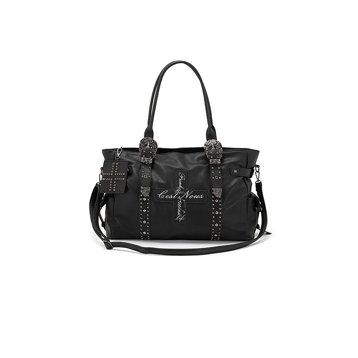 CESTNOUS Studded Faux Leather Oversized Crossbody Bag
