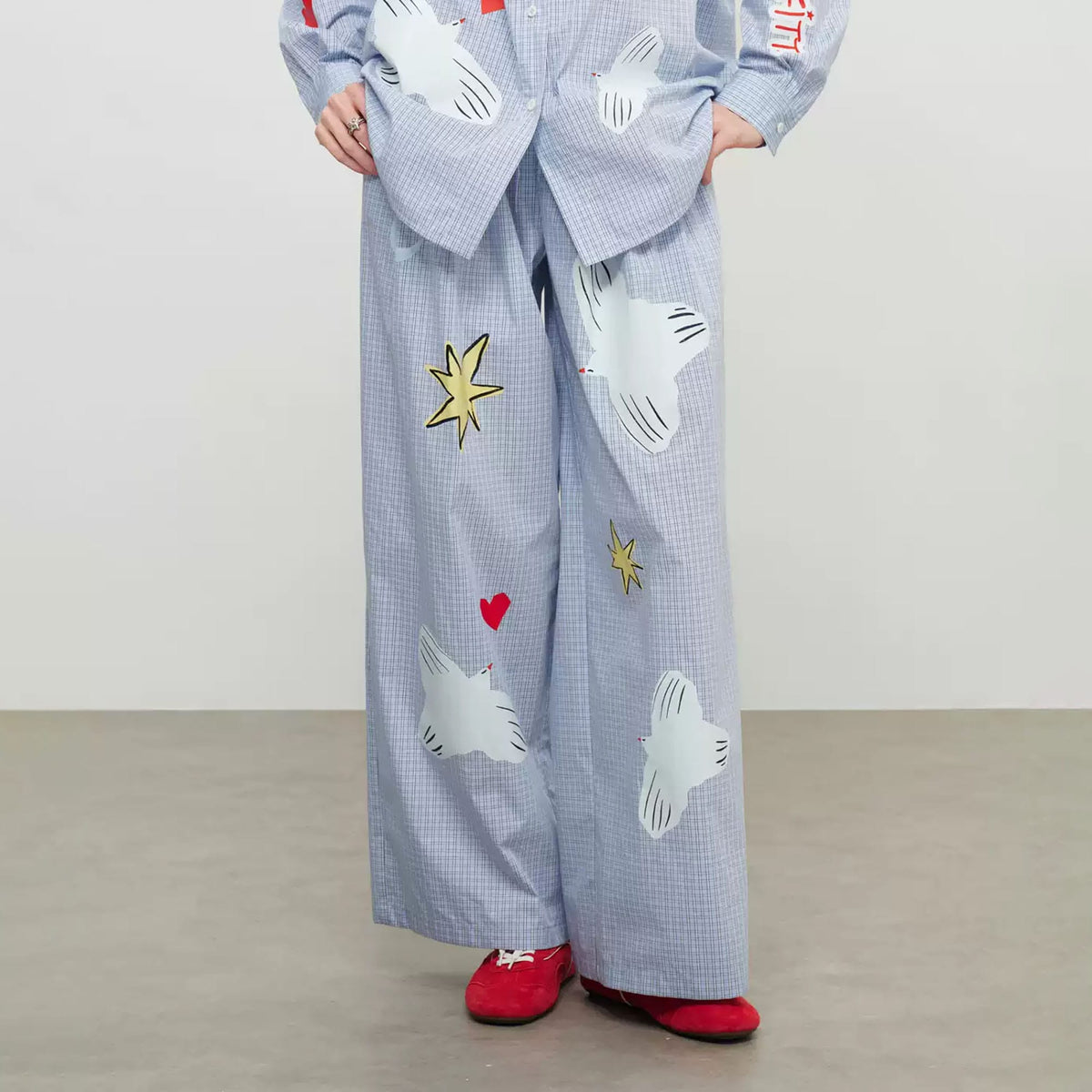 SOFITTE Checked Dove Graphic Wide-Leg Pants