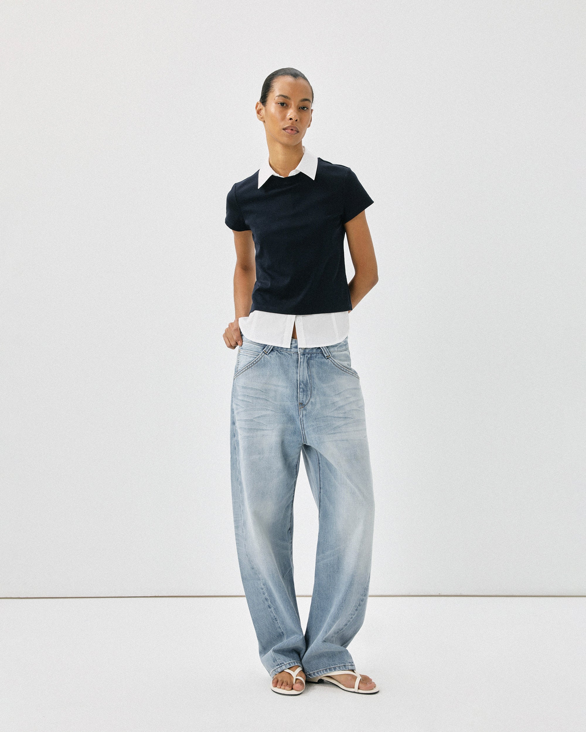 COMMAND N Light Wash Paris-Buckle Tapered Jeans