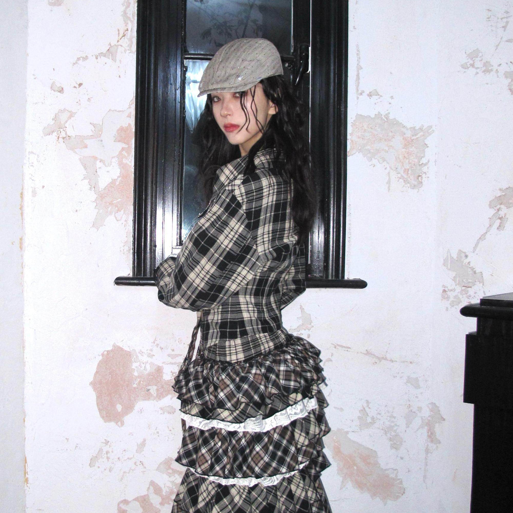 WHYNOTDANCE Retro Deconstructed Plaid Wrap Shirt