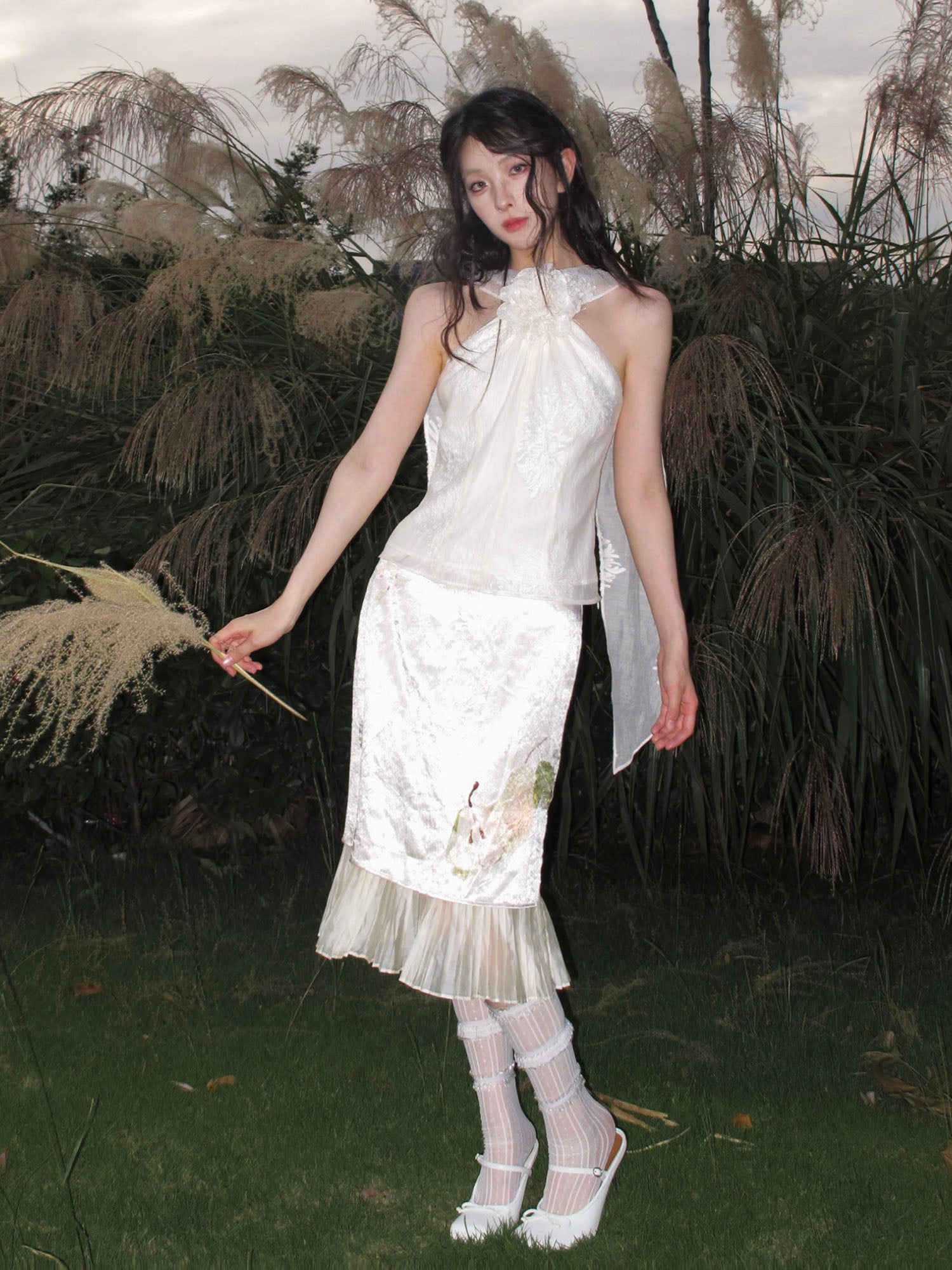 WHYNOTDANCE Floral Brooch Embroidered Halter Top