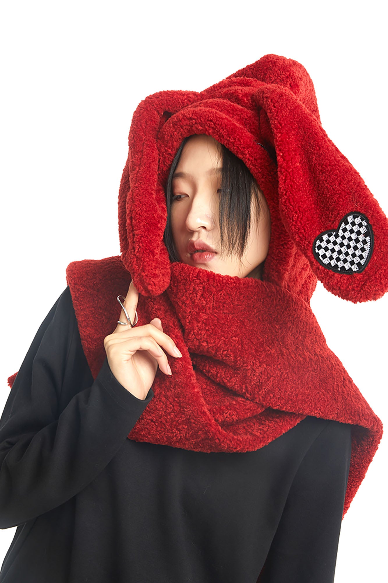 WHYNOTDANCE Plush Bunny-Ear Hooded Scarf