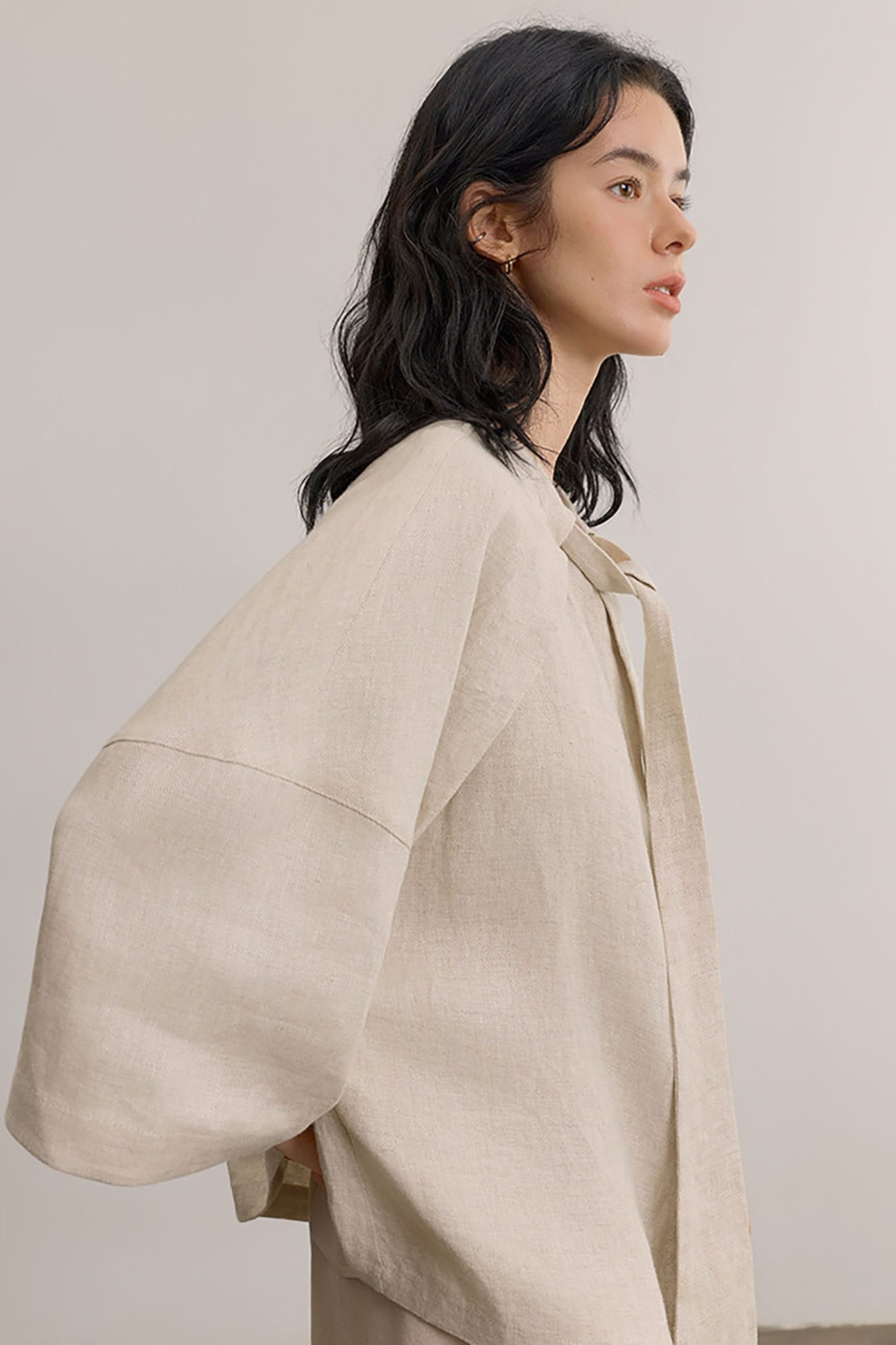 SAME FLOW Draped Linen Cocoon Shirt