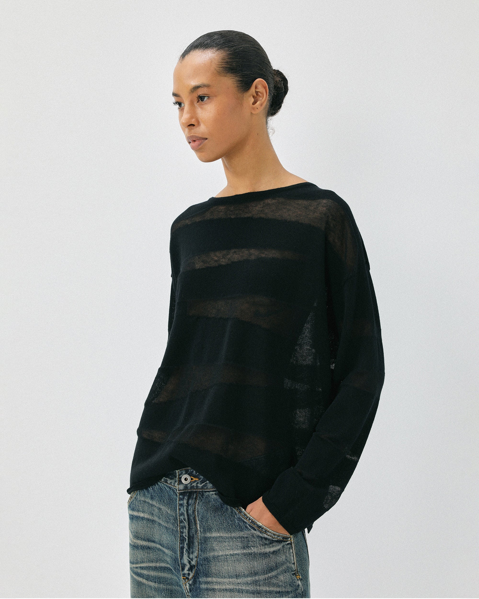 COMMAND N Sheer Textured Knit Long-Sleeve Tee