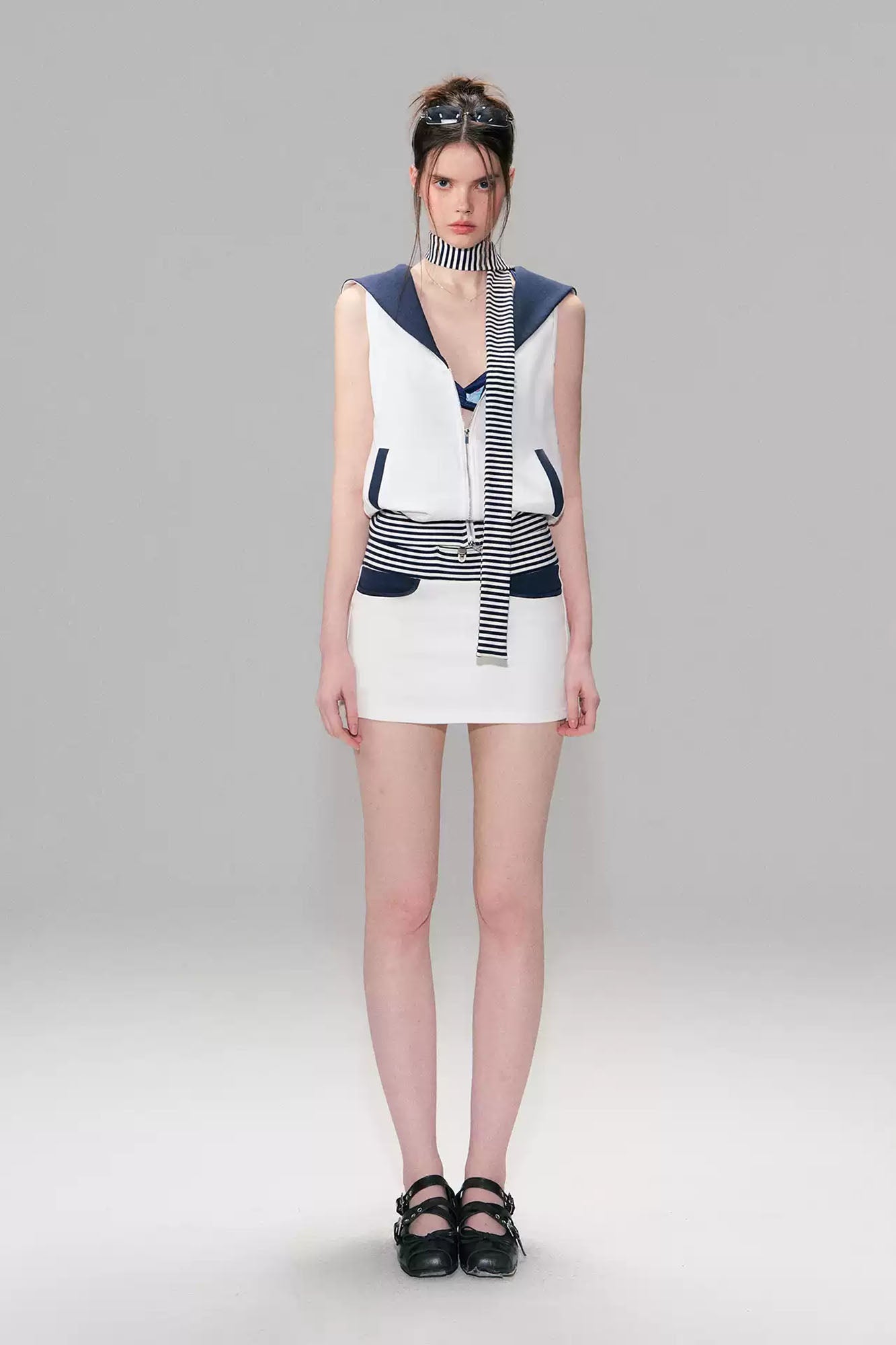 THE NEVERMORE Striped Waistband Contrast Mini Skirt