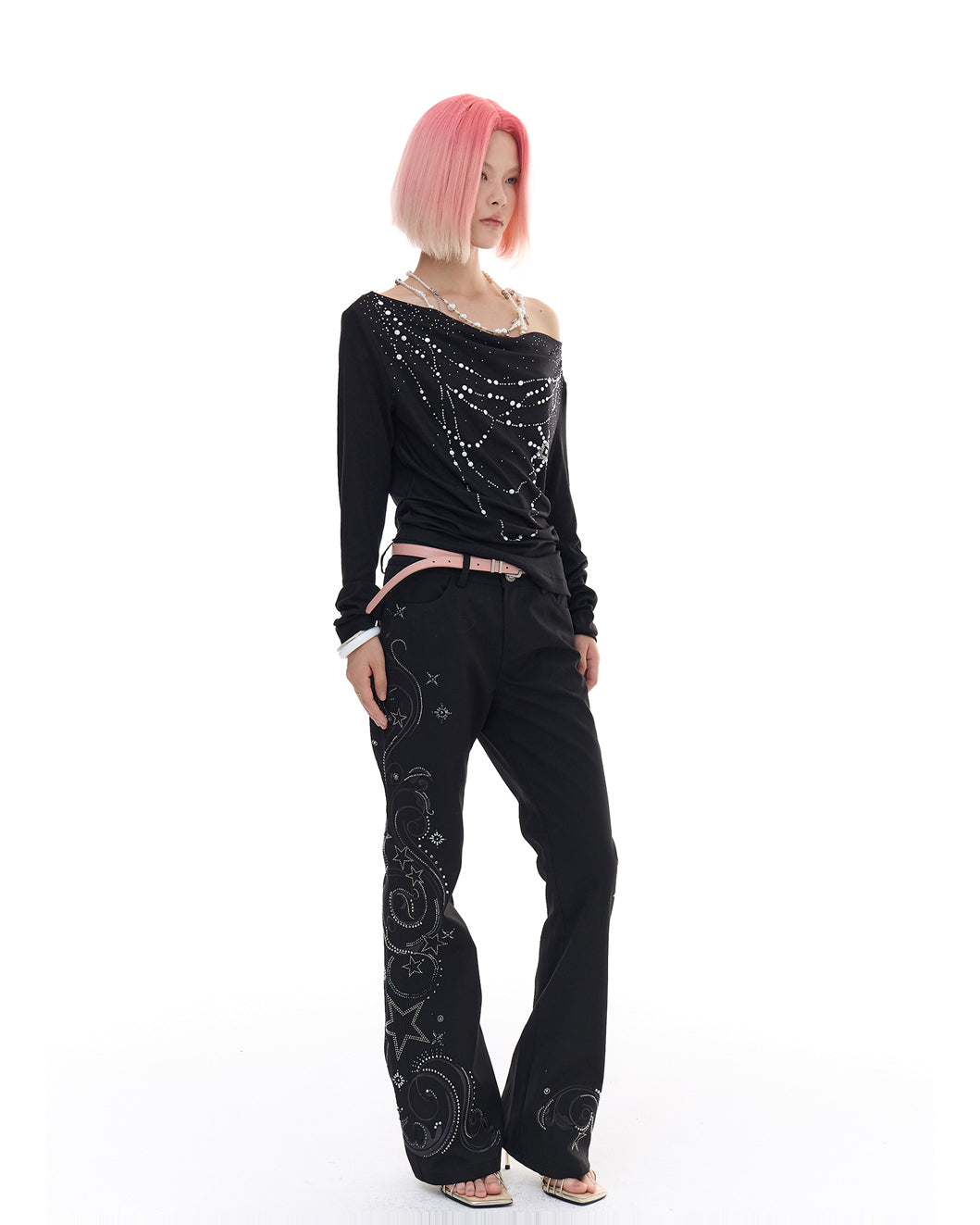 FAYCHUI Diamond Studded Flared Pants
