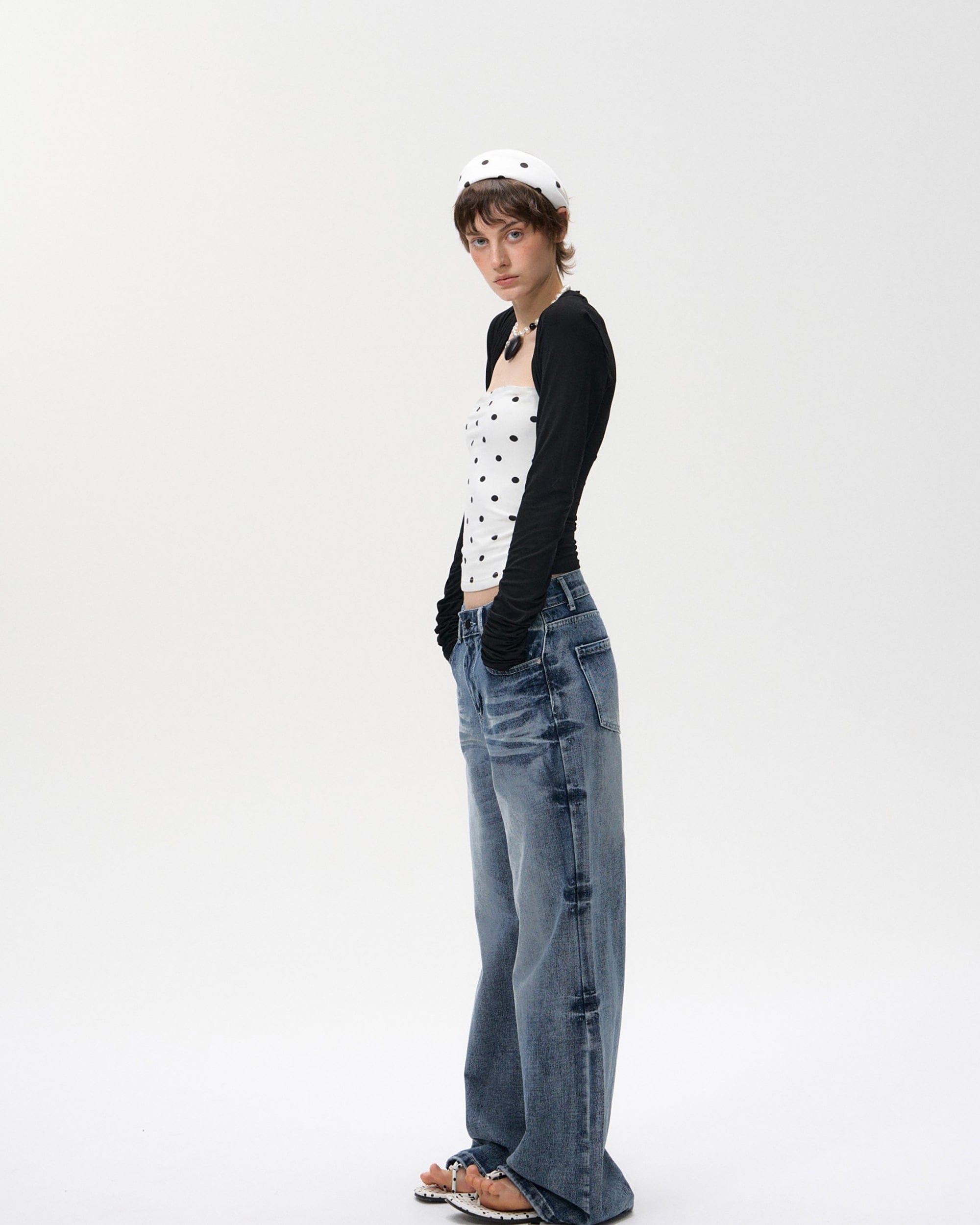 10AMSOTIIIIIIRED Washed Side-Crack Whisker Straight Jeans