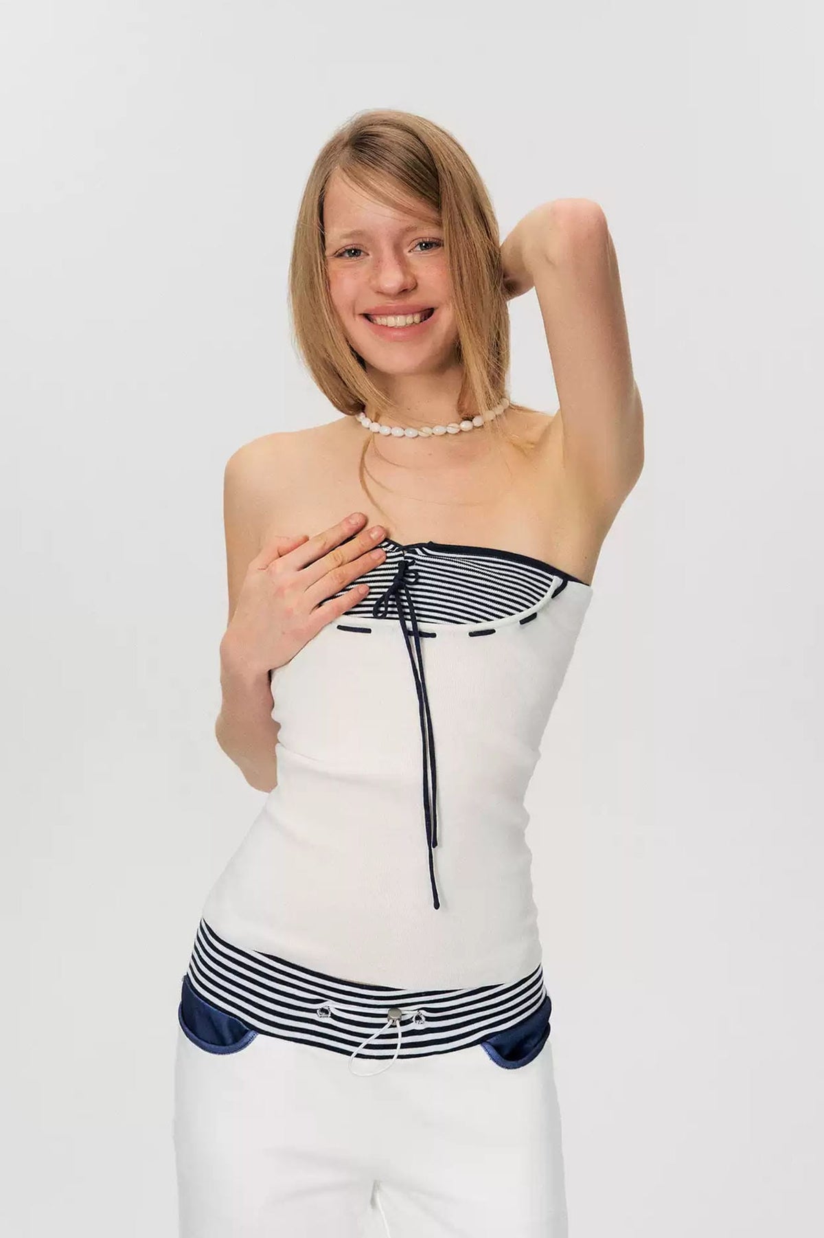 THE NEVERMORE Lace-Up Striped Corset Tube Top