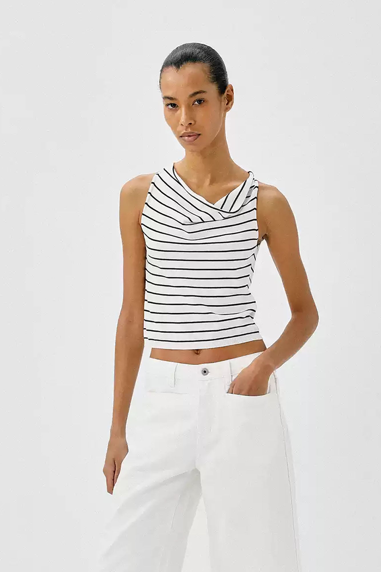 COMMAND N Striped Tencel-Blend Cowl Neck Vest