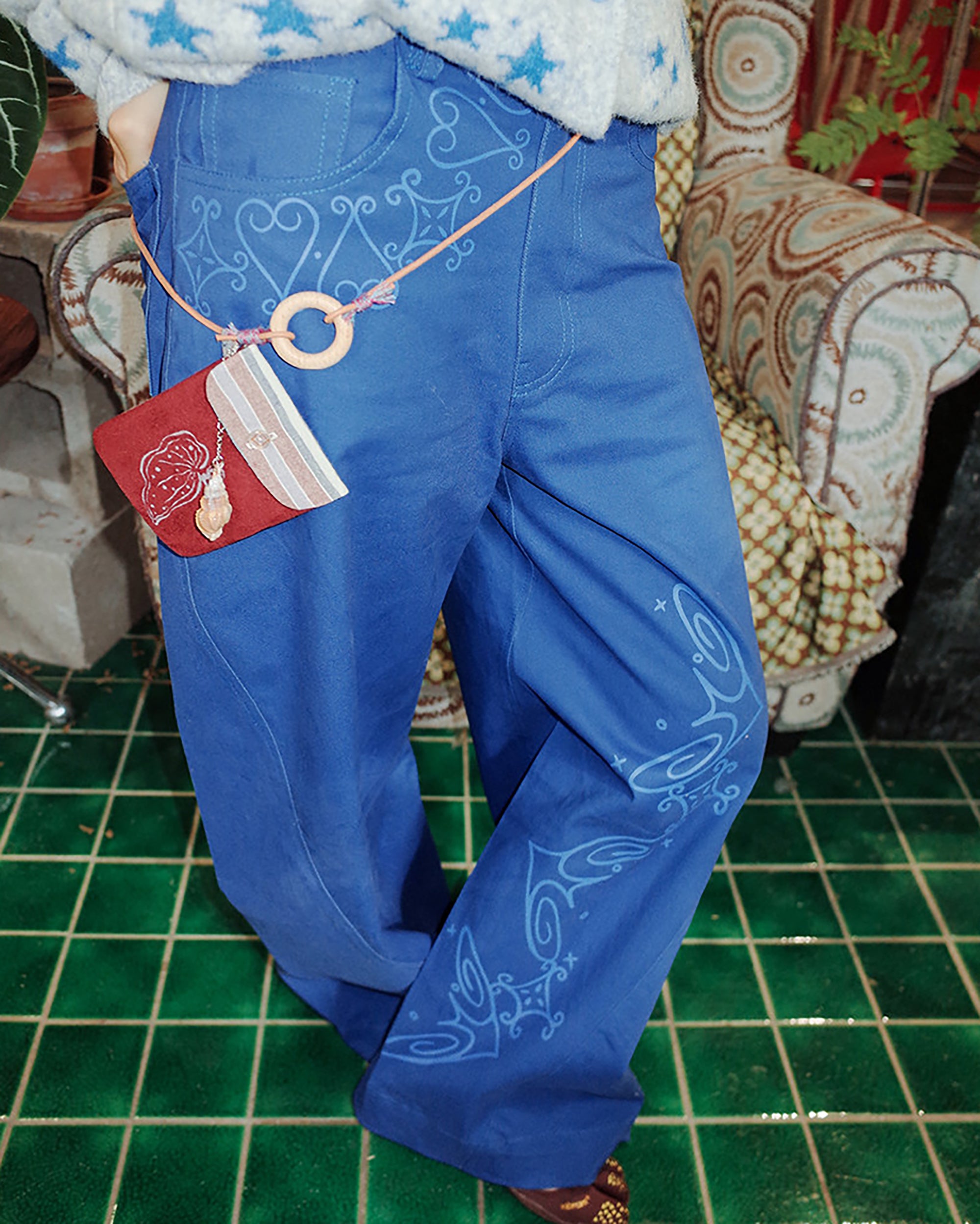 UNSOCIAL NIGHT Modern Graphic Barrel Pants Klein-Blue