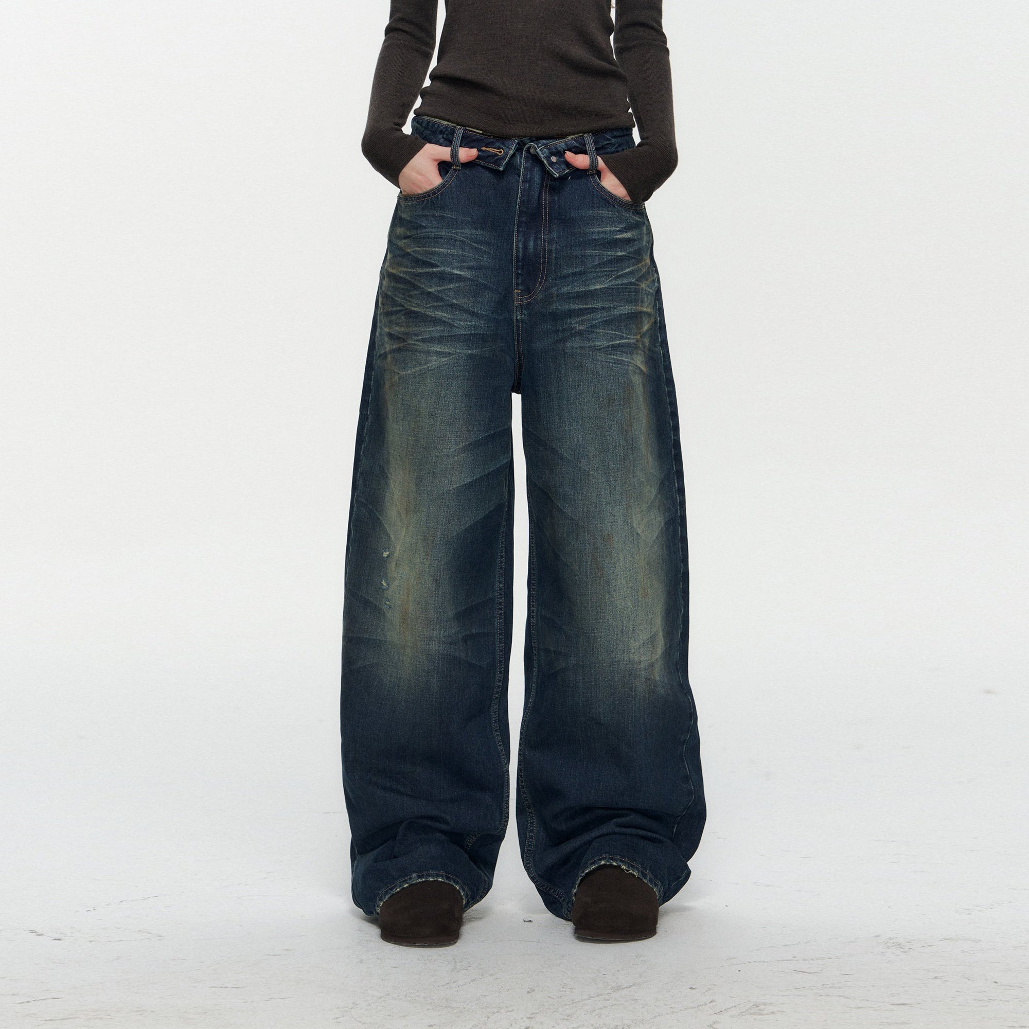 10AMSOTIIIIIIRED Washed Diamond Whisker Baggy Jeans