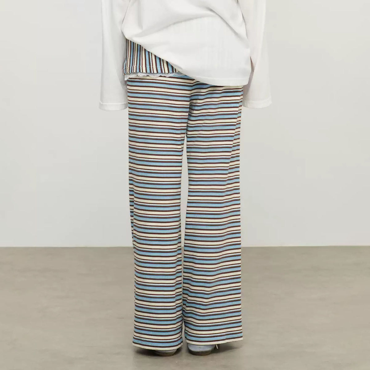 SOFITTE Lace-Hem Layer Striped Wide-Leg Pants