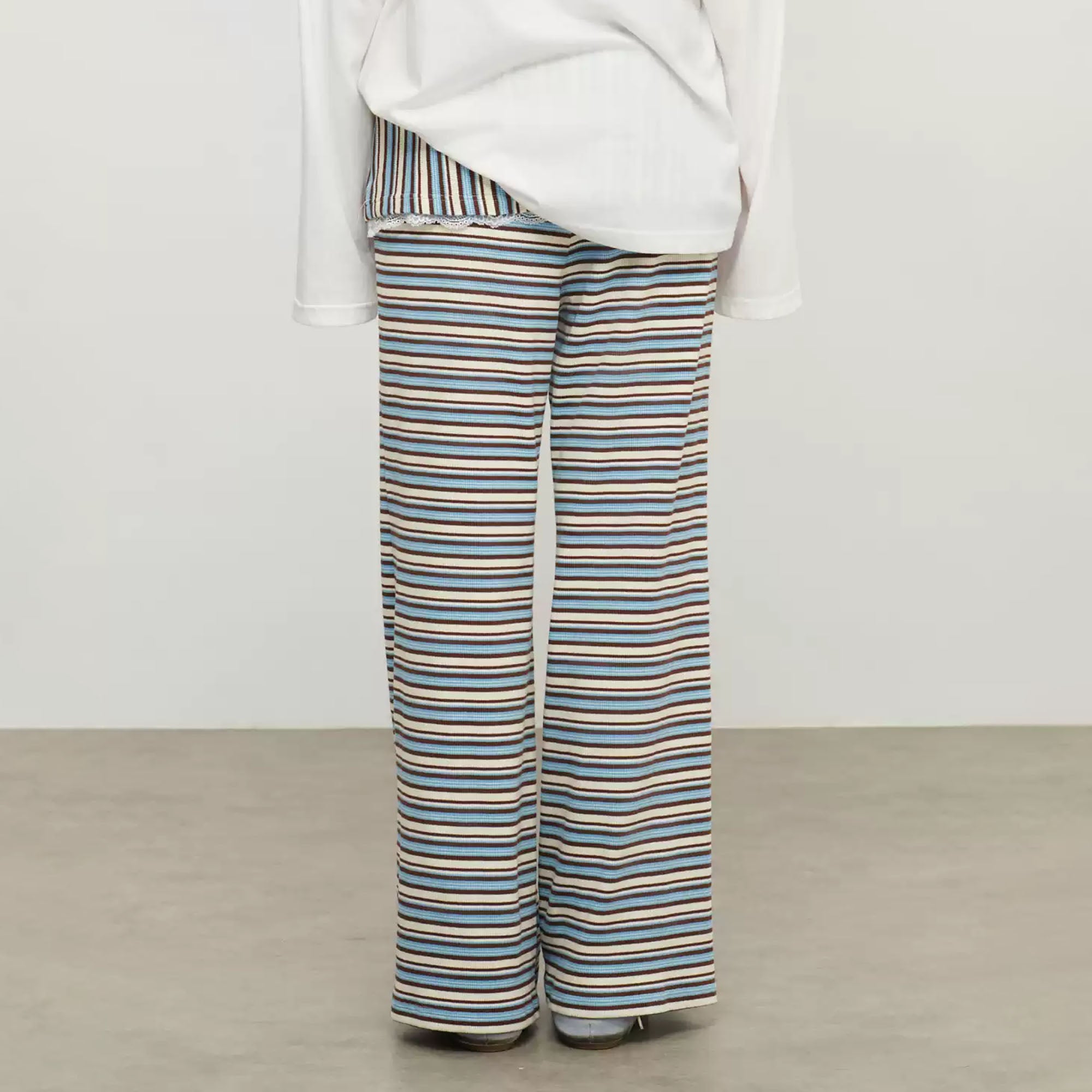 SOFITTE Lace-Hem Layer Striped Wide-Leg Pants