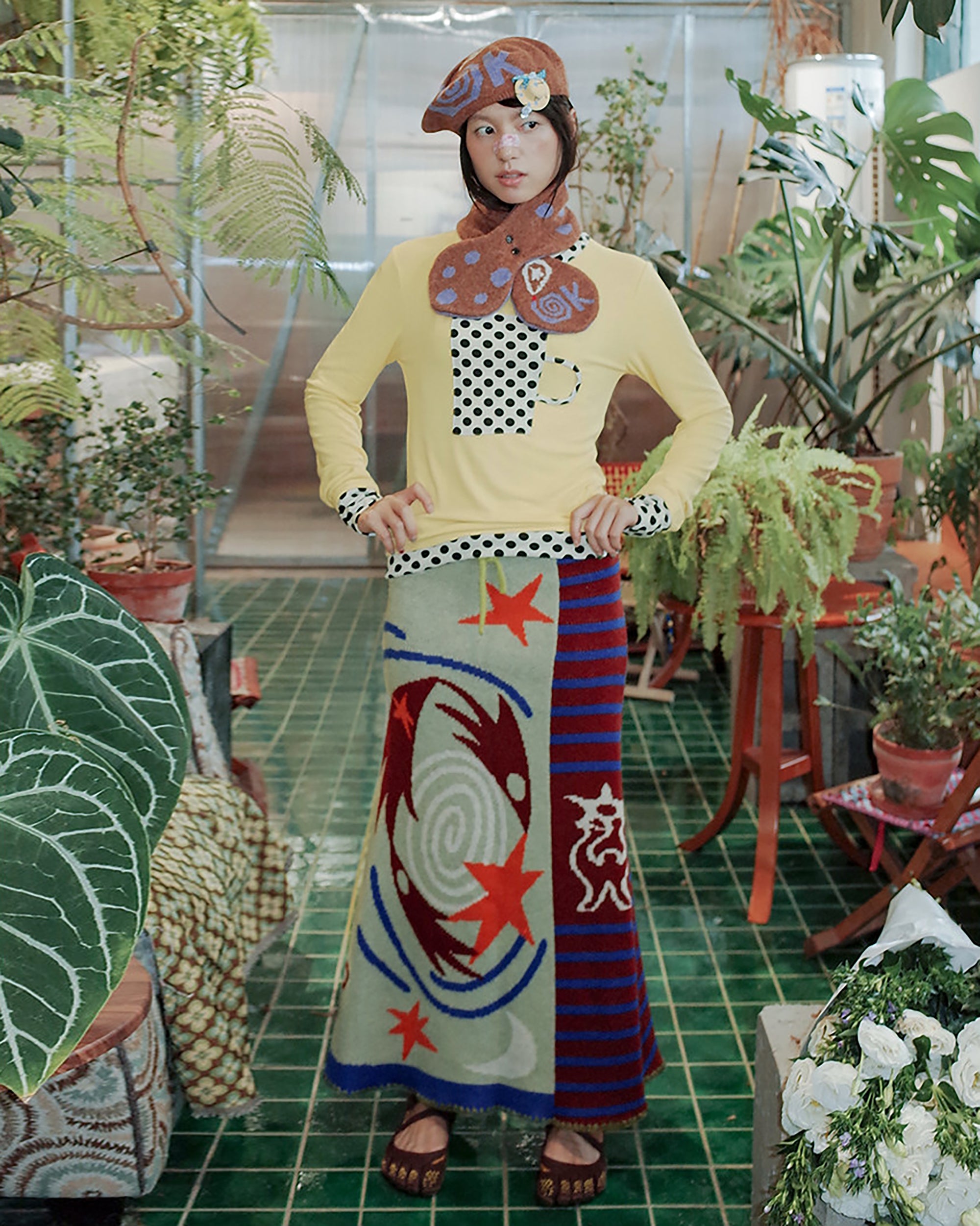 UNSOCIAL NIGHT Swirl Bird Knit Wool-Blend Midi Skirt