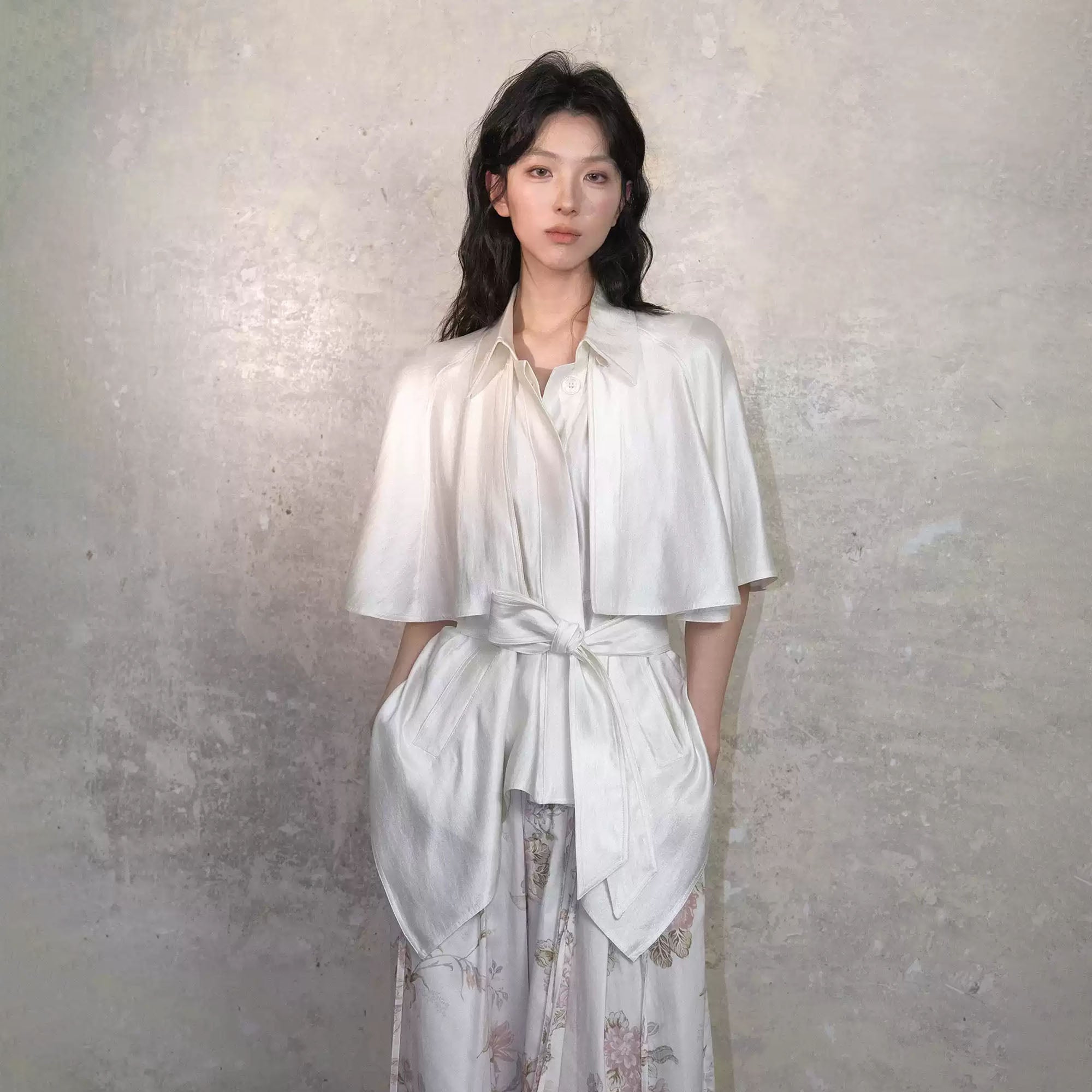 WHYNOTDANCE Detachable Cape Satin Sleeveless Shirt