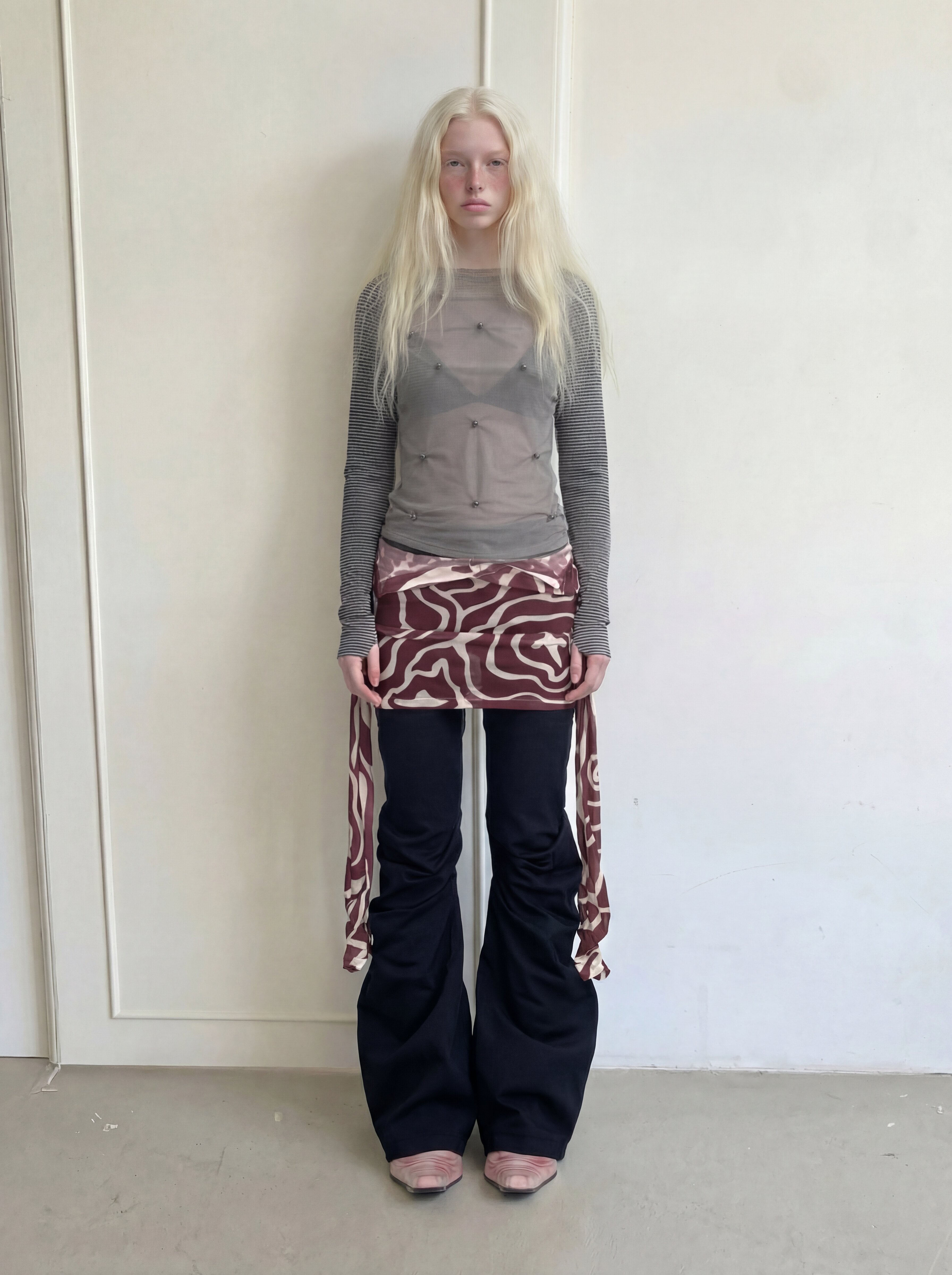 EMOHA Studded Mesh Panel Long-Sleeve Tee