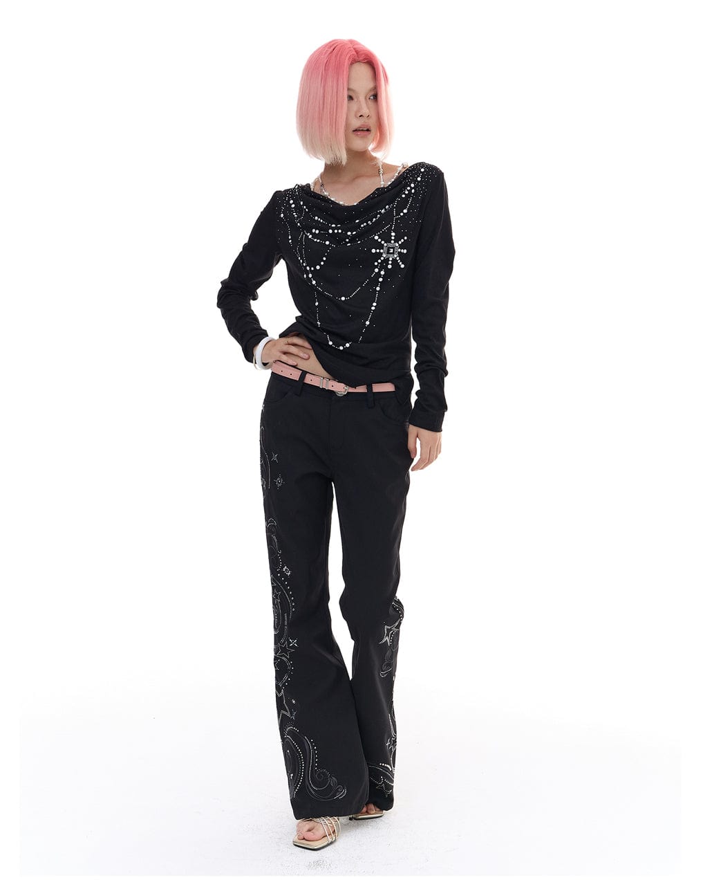 FAYCHUI Diamond Studded Flared Pants