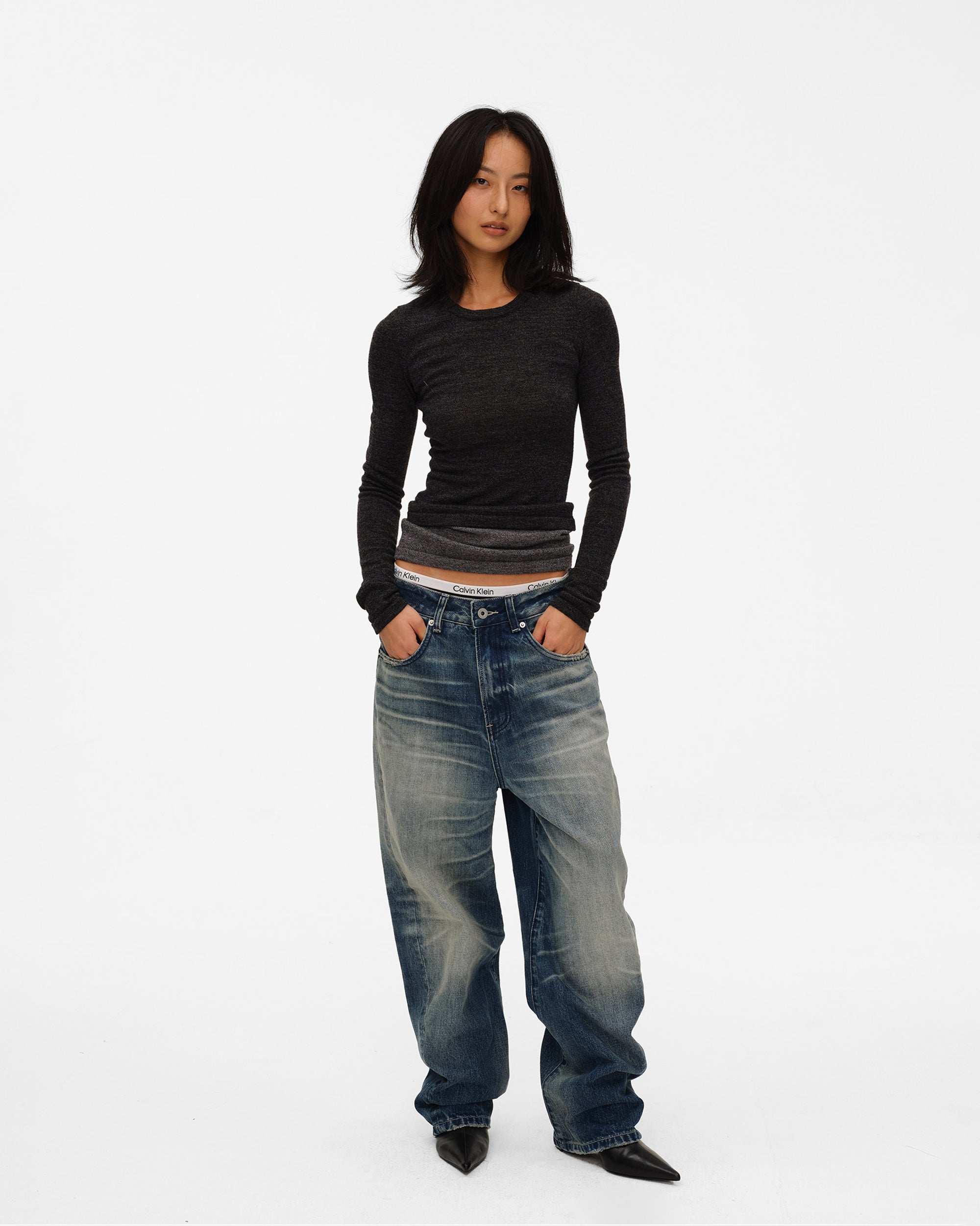 COMMAND N Washed Double Whisker Low-Rise Straight Jeans