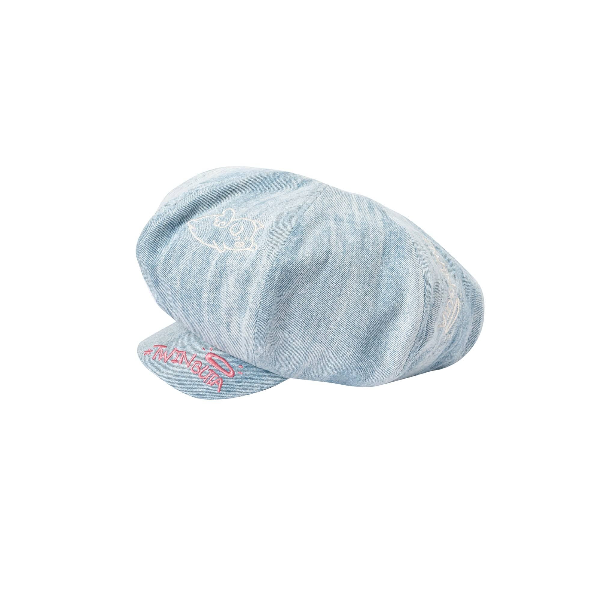 TWINBUTA Washed Embroidered Denim Newsboy Cap