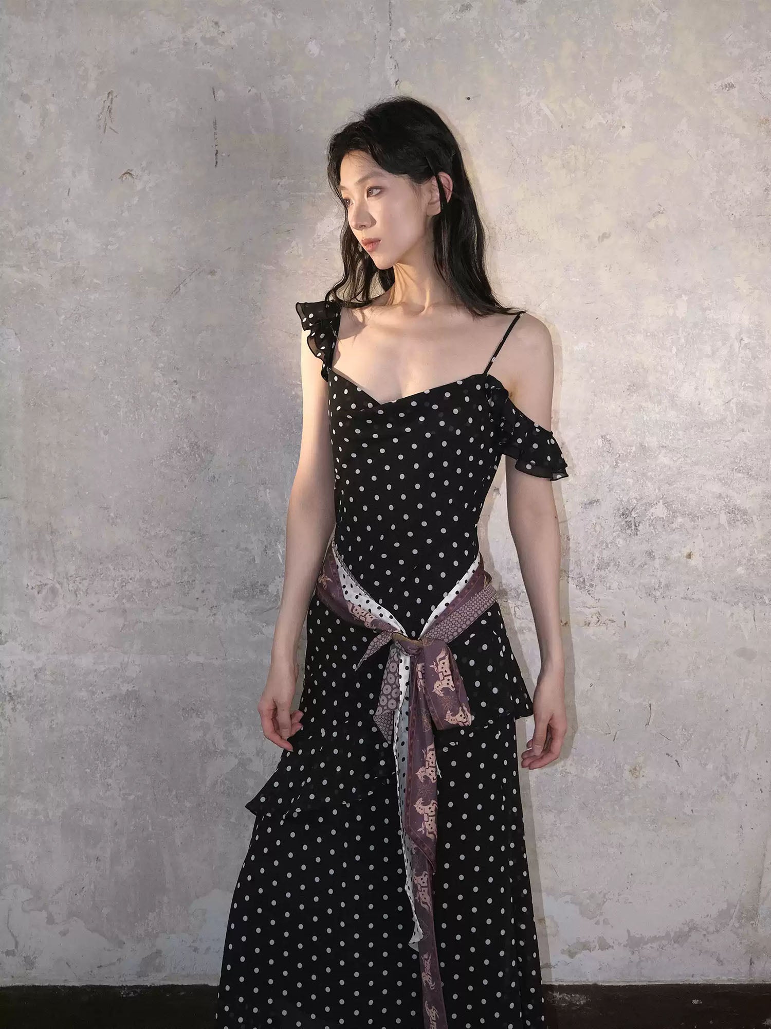 WHYNOTDANCE Polka Dot Ruffle-Hem Maxi Dress