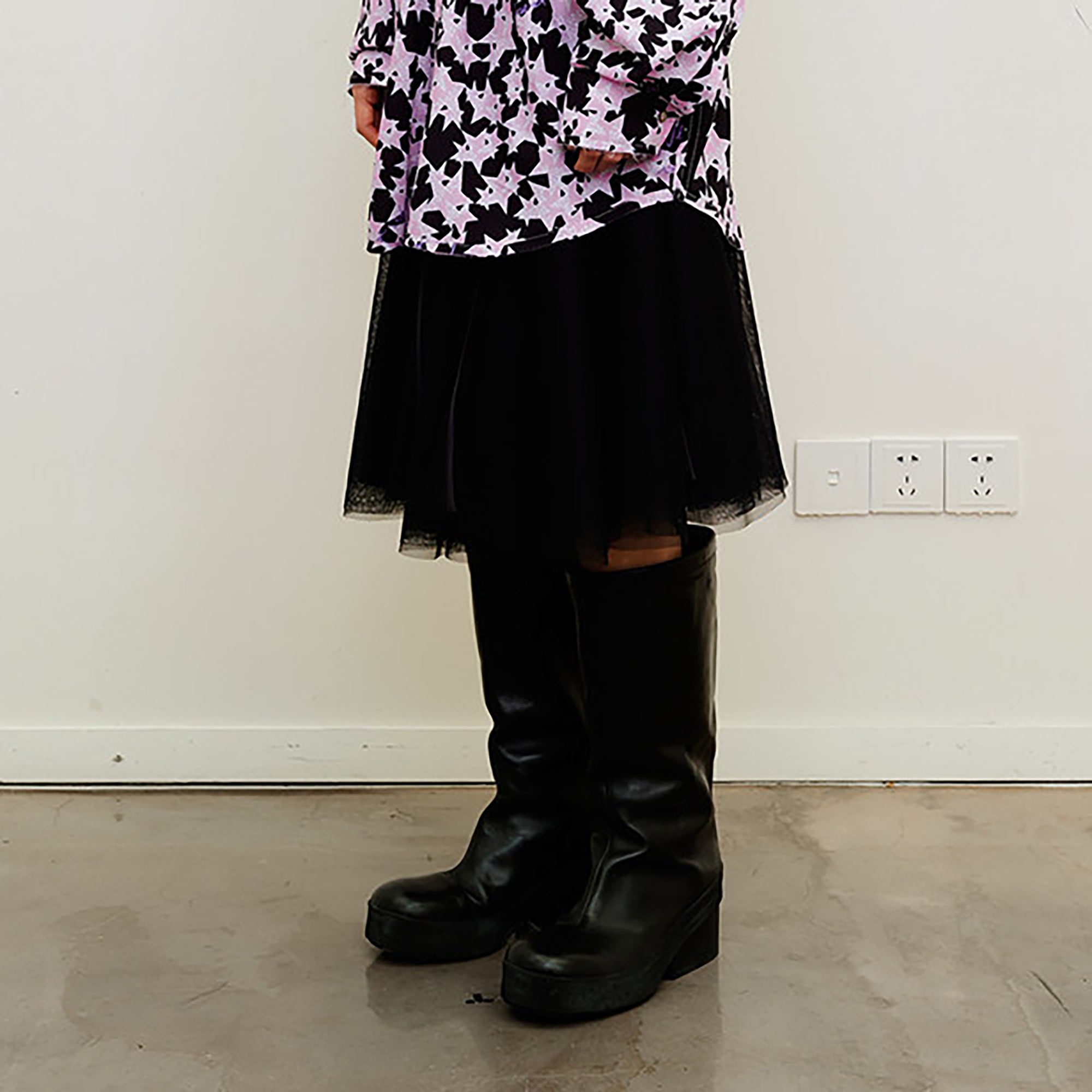 NEVERSEEZ Layered Tulle Pleated Midi Skirt