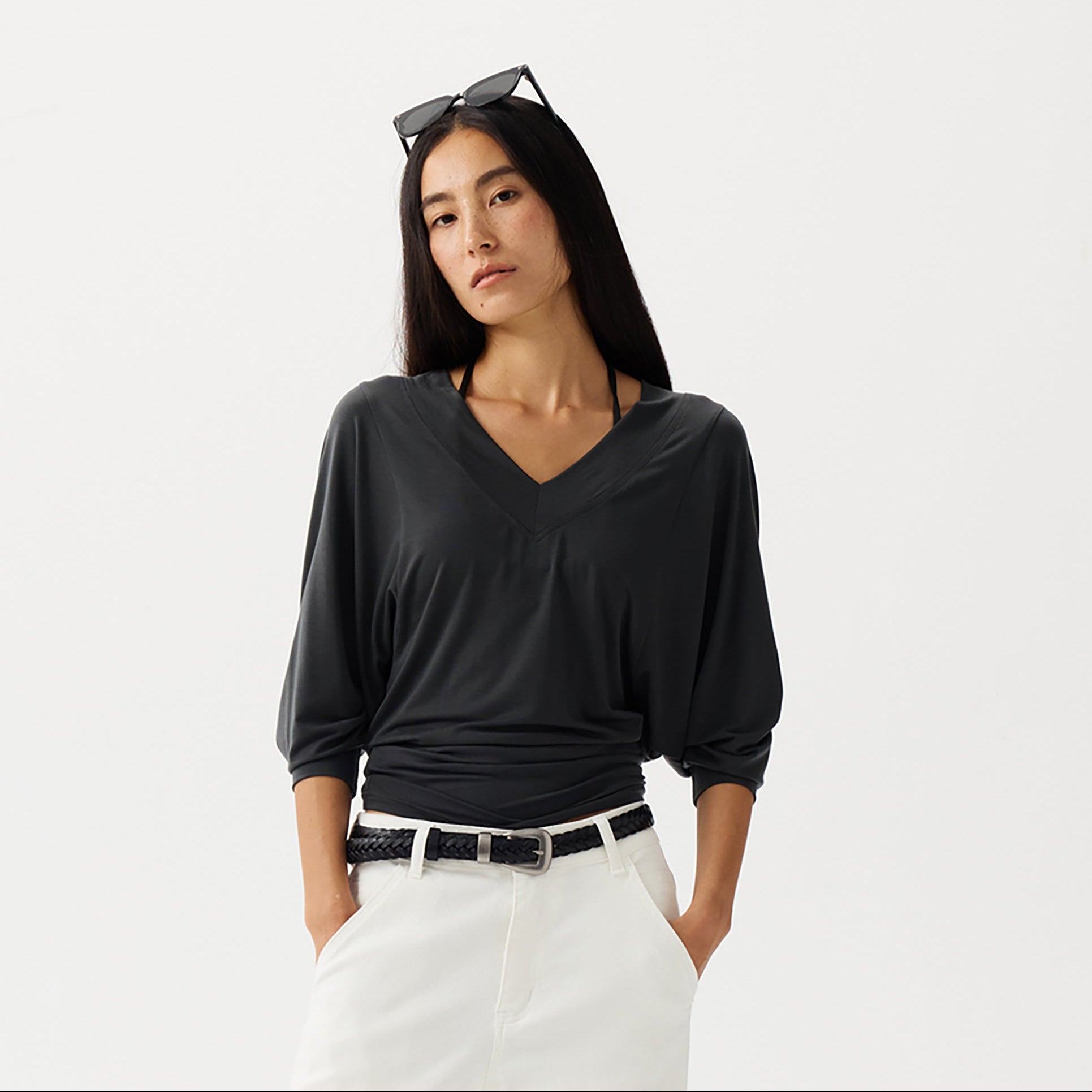 PCLA Draped Batwing Sleeve V-Neck Tee
