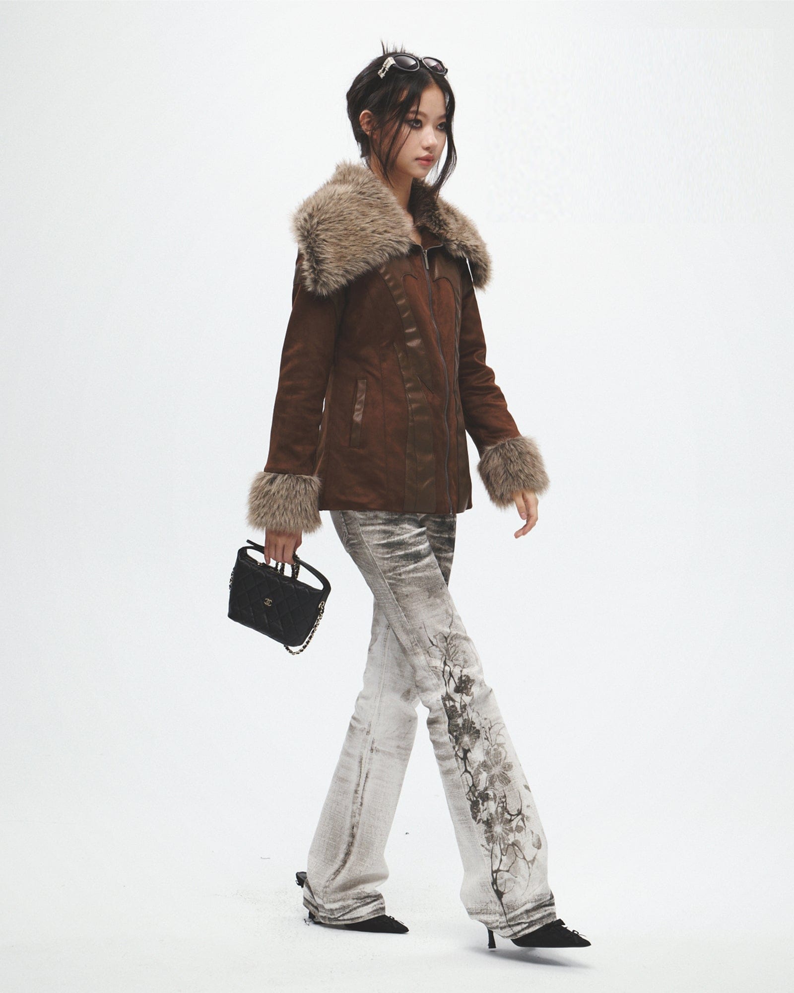 FAYCHUI Ink Floral Dirty Fit Washed Jeans