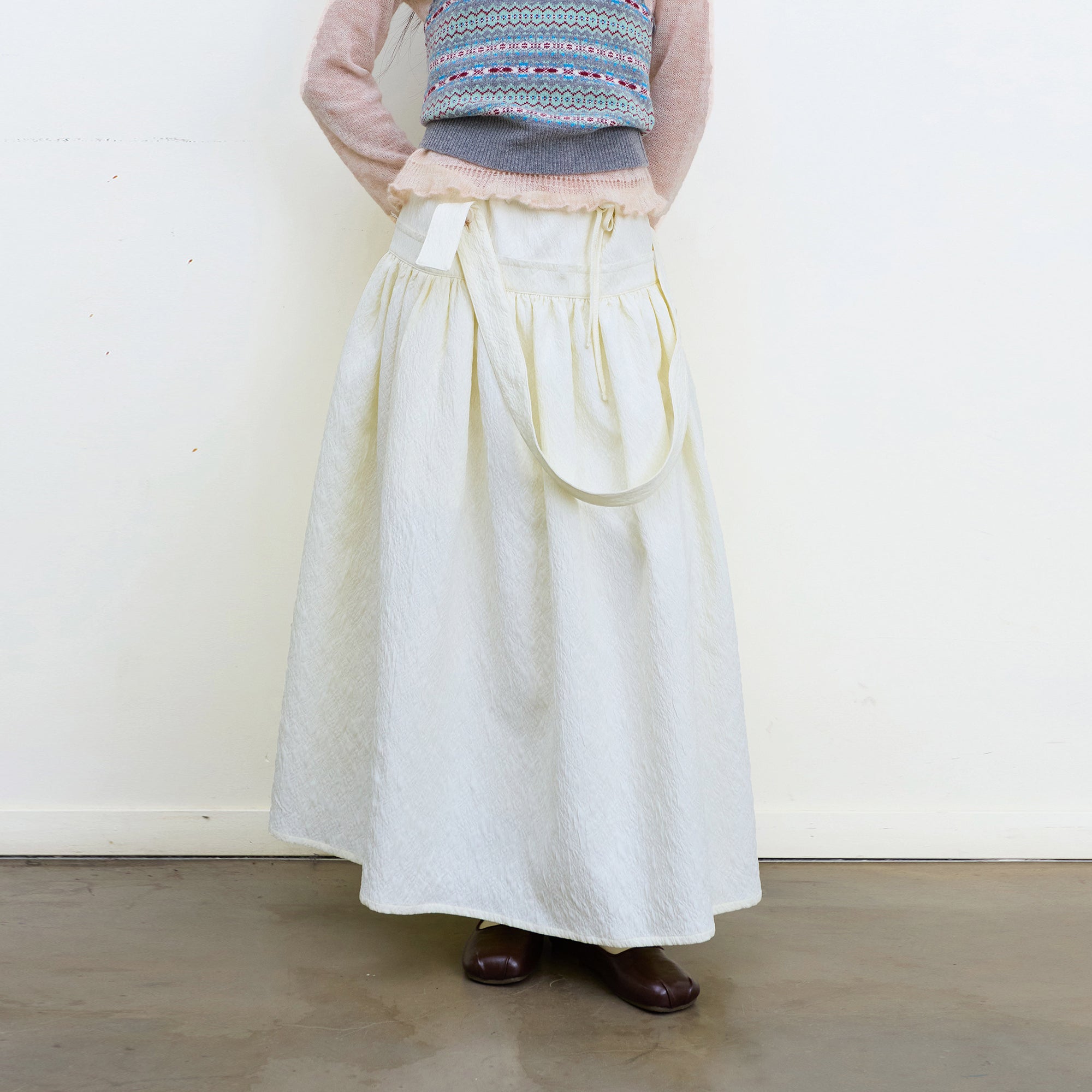 NEVERSEEZ Diagonal Strap Jacquard Umbrella Skirt