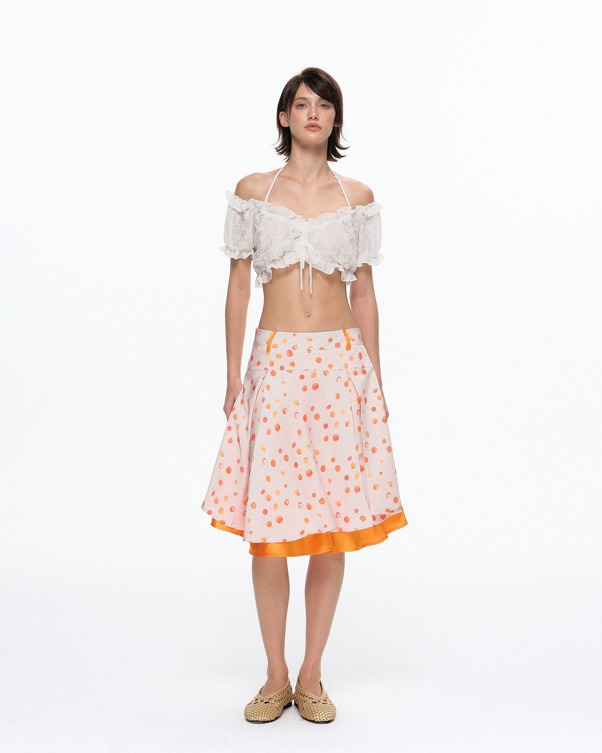10AMSOTIIIIIIRED Polka Dot Double-Layer Midi Skirt