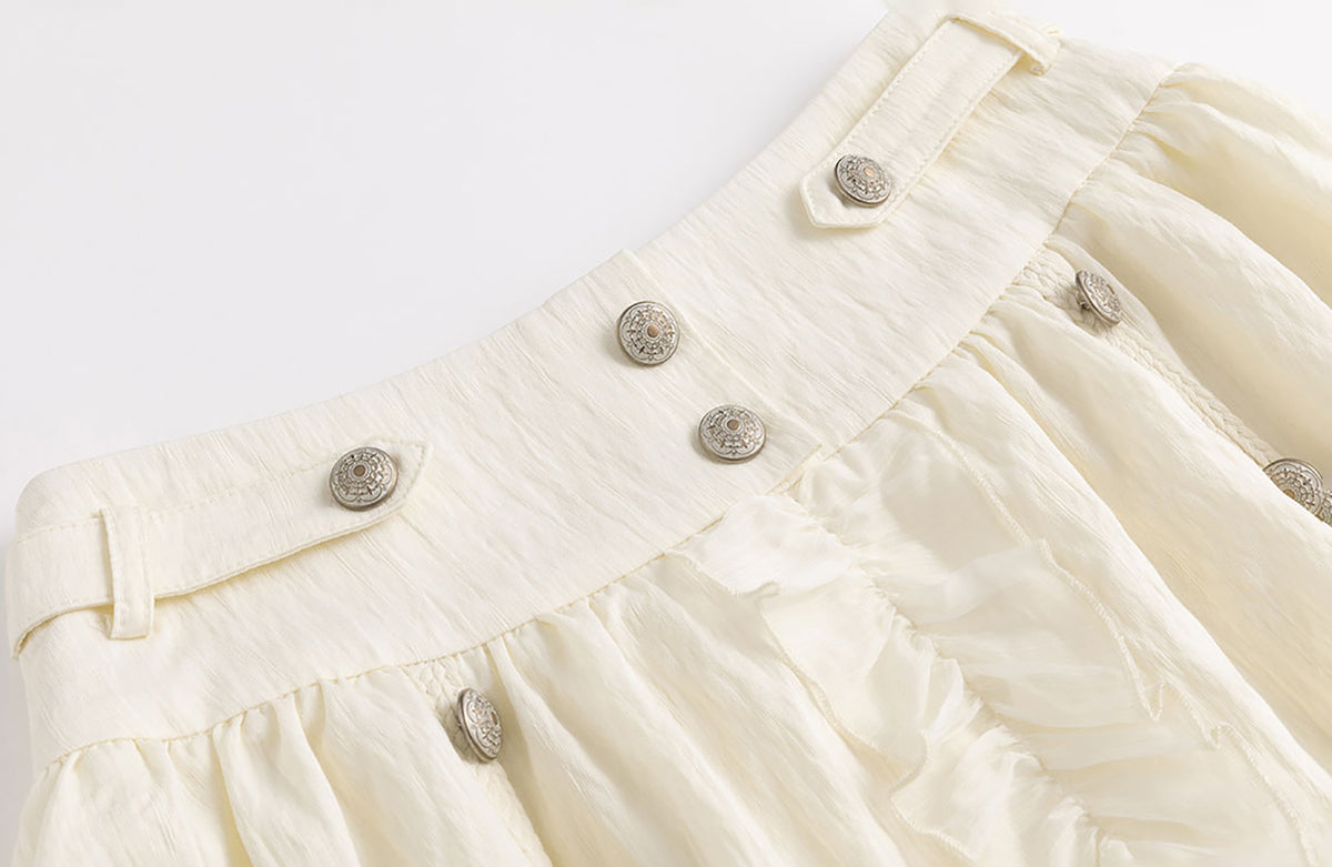CESTNOUS Chiffon Lace Spliced Drawstring A-Line Skirt
