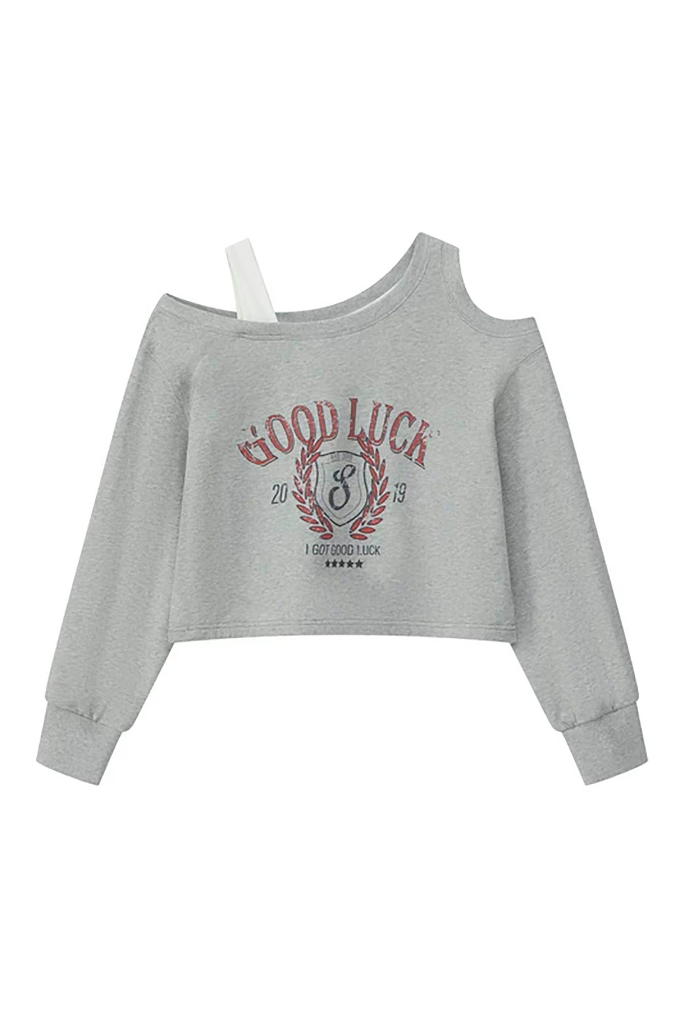 SOFITTE Retro Cutout Shoulder Cropped Sweatshirt