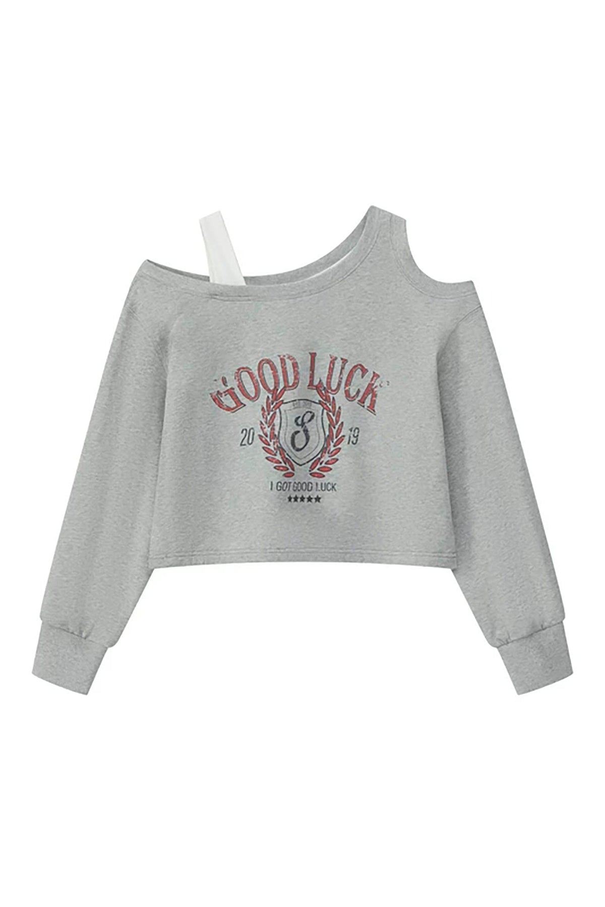 SOFITTE Retro Cutout Shoulder Cropped Sweatshirt