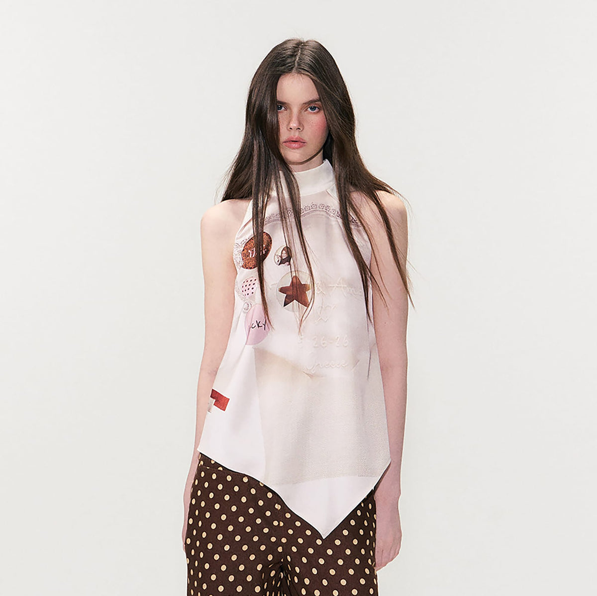 THE NEVERMORE Asym Hem Flip-Collar Graphics Sleeveless Top