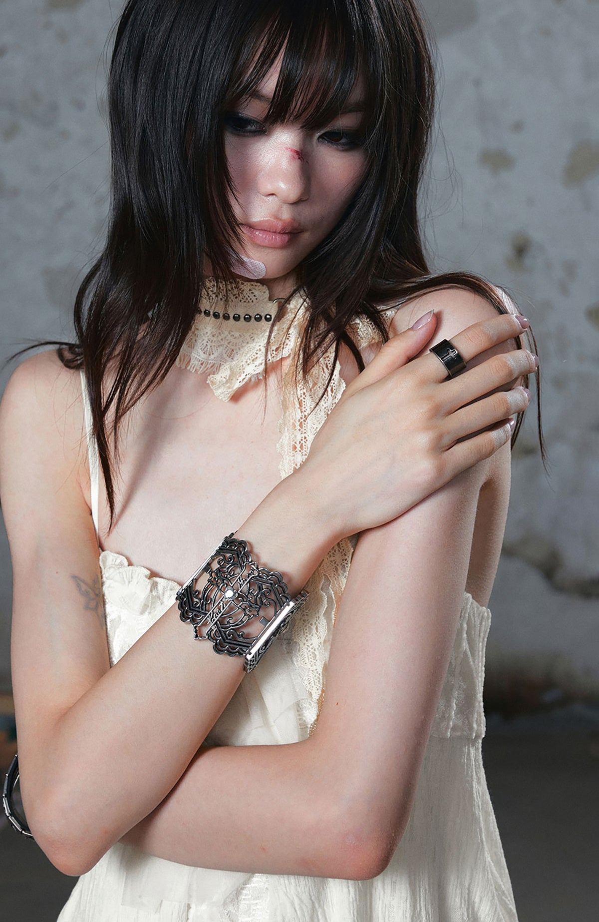 CESTNOUS Distressed Cross Cut-Out Bangle Bracelet