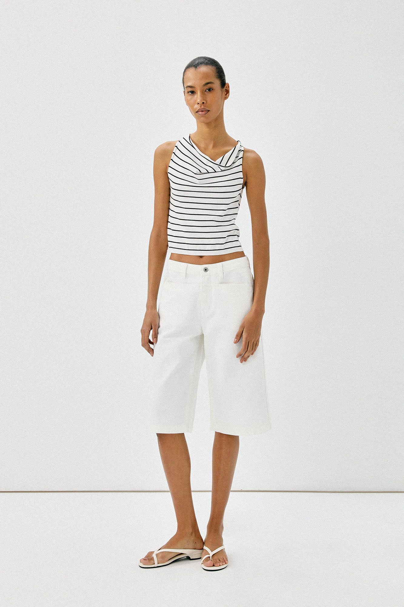 COMMAND N Striped Tencel-Blend Cowl Neck Vest