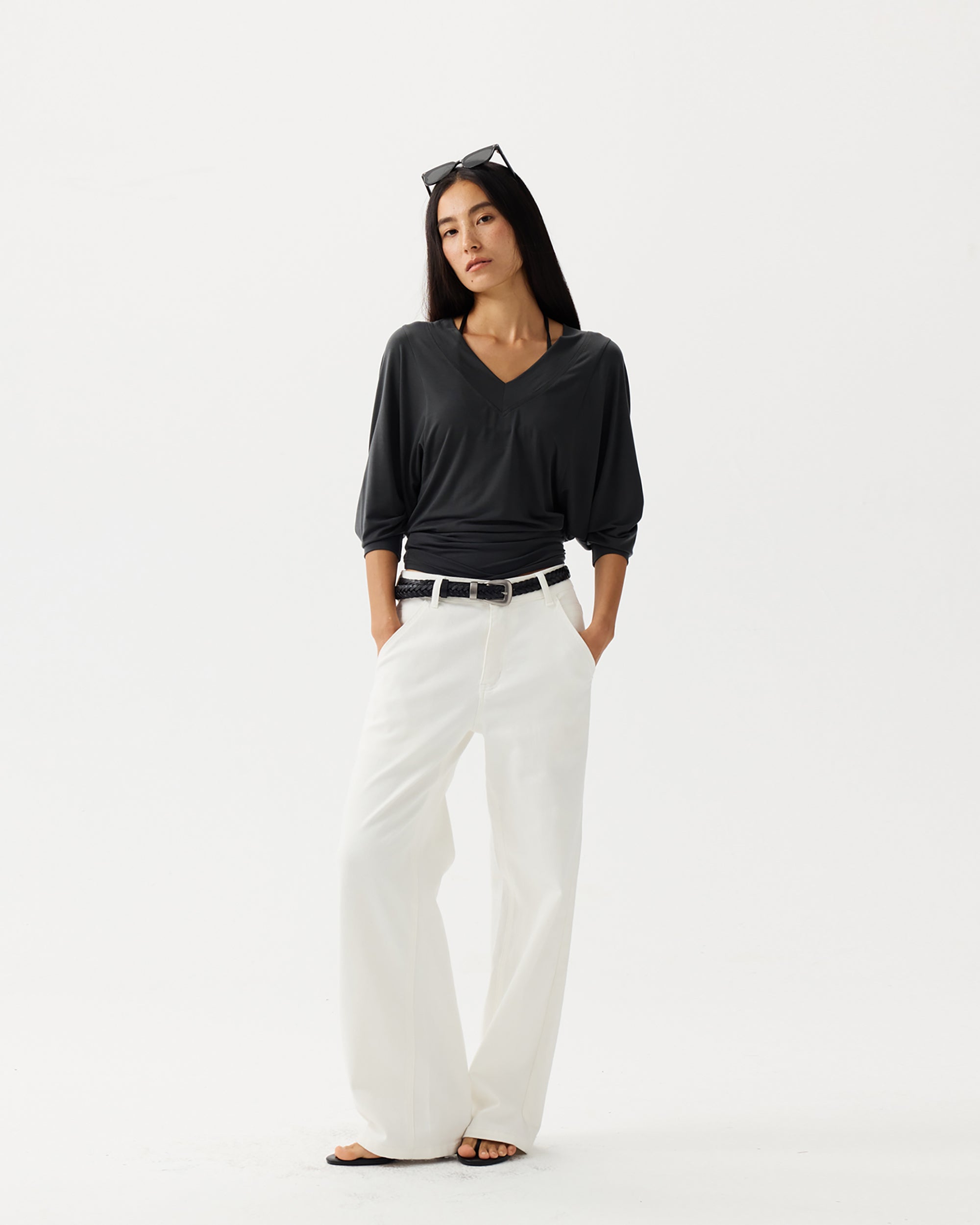 PCLA Draped Batwing Sleeve V-Neck Tee