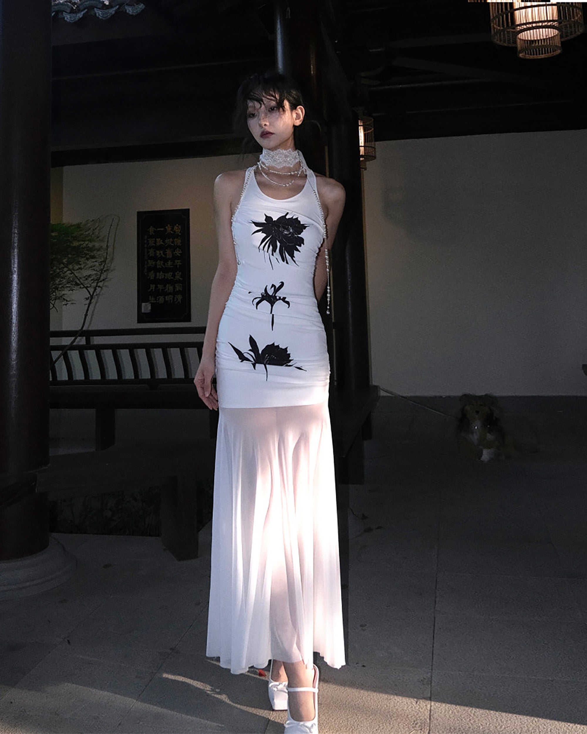 WHYNOTDANCE Zen Ruched Knit Mesh Maxi Dress