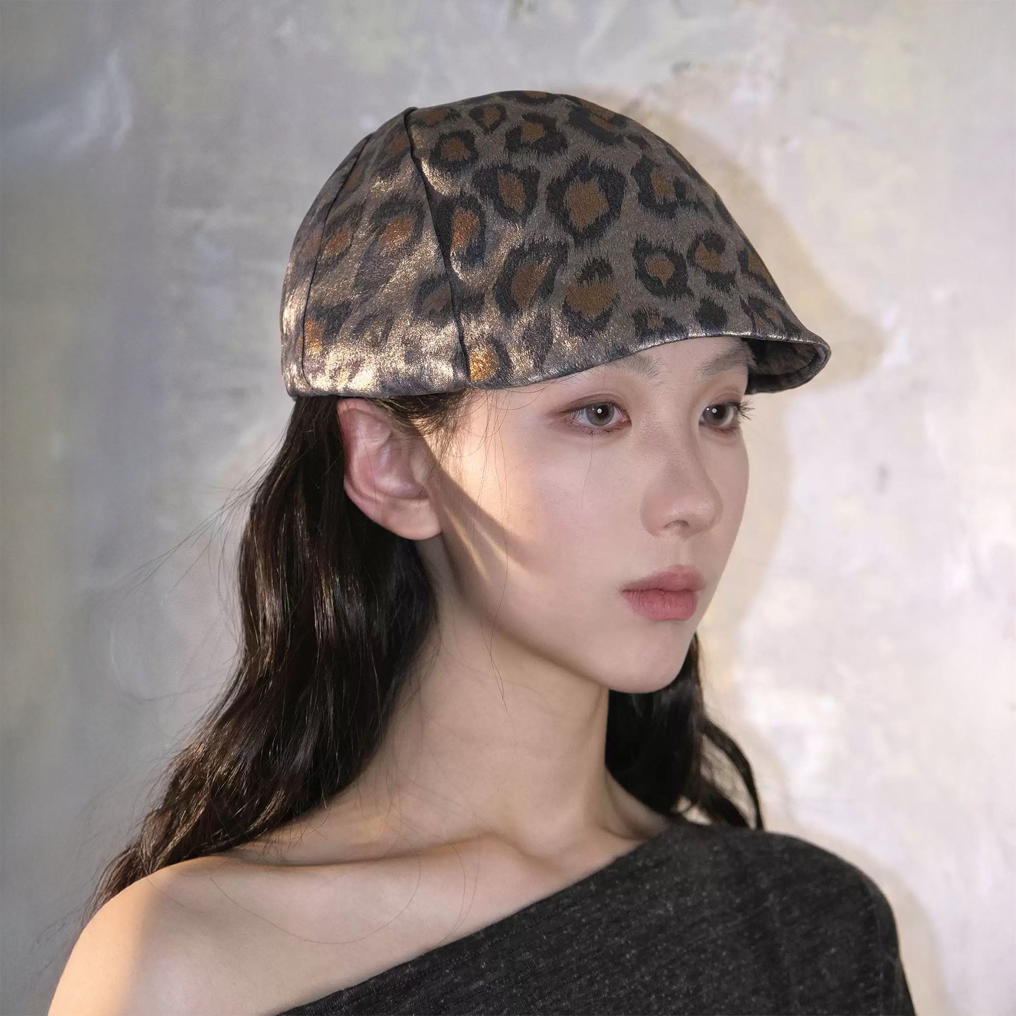 WHYNOTDANCE Metallic Leopard Newsboy Cap