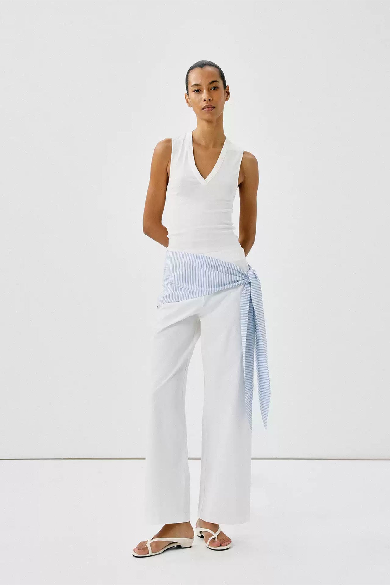 COMMAND N Striped Drape Cotton Straight-Leg Pants