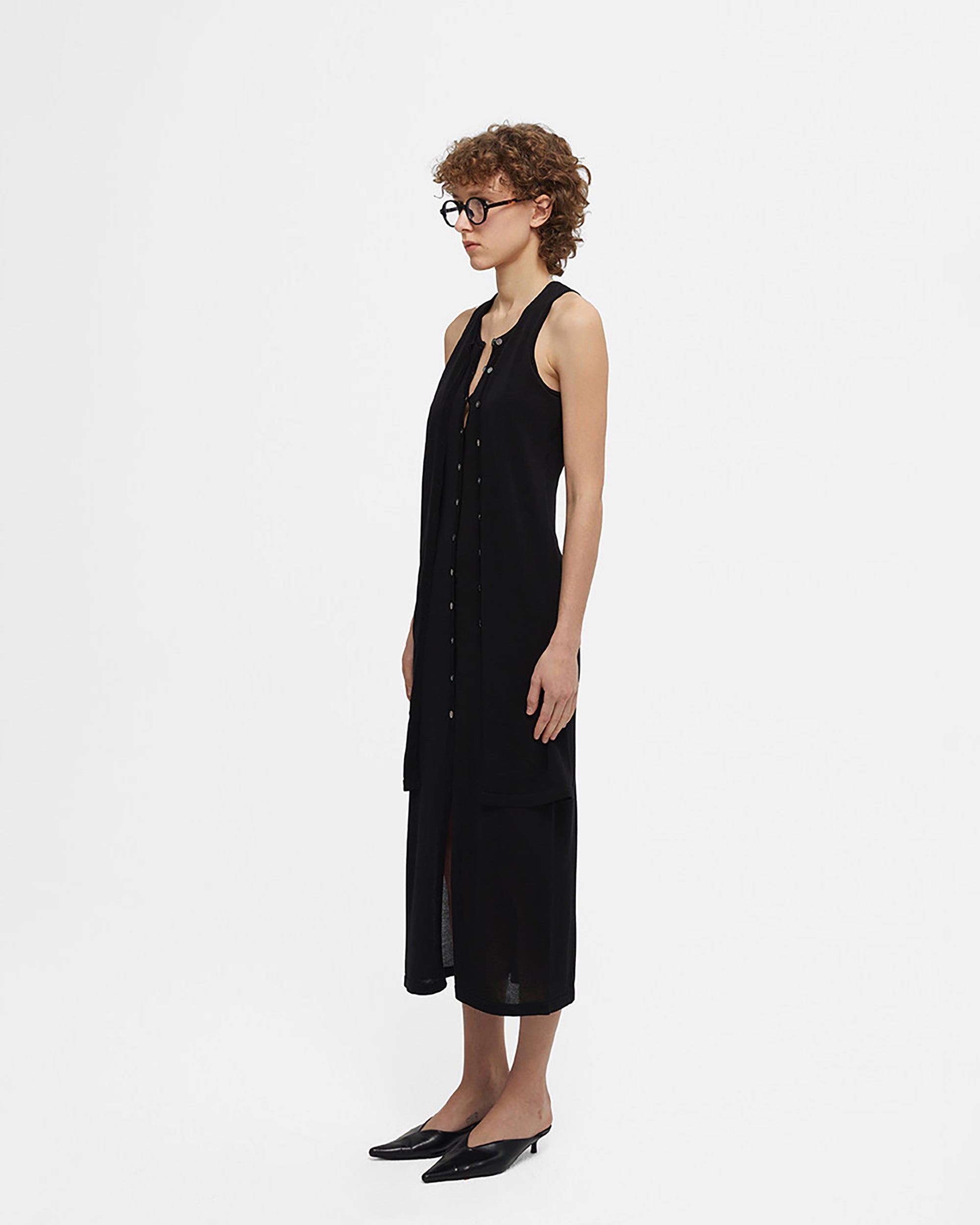 COMMAND N Shell-Button Layered Knit Midi Dress